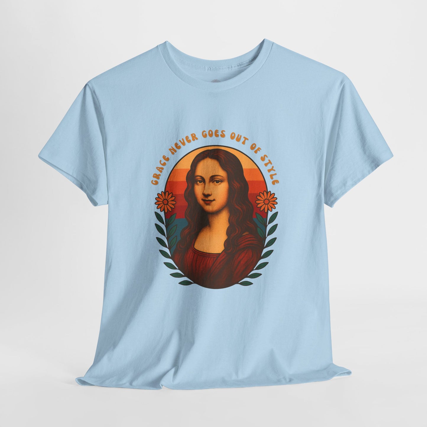 Retro Mona Lisa Unisex Heavy Cotton Tee - Vintage Aesthetic Graphic Shirt, 70s Art Tee, Trendy Gildan 5000 Top, Grace Never Goes Out of