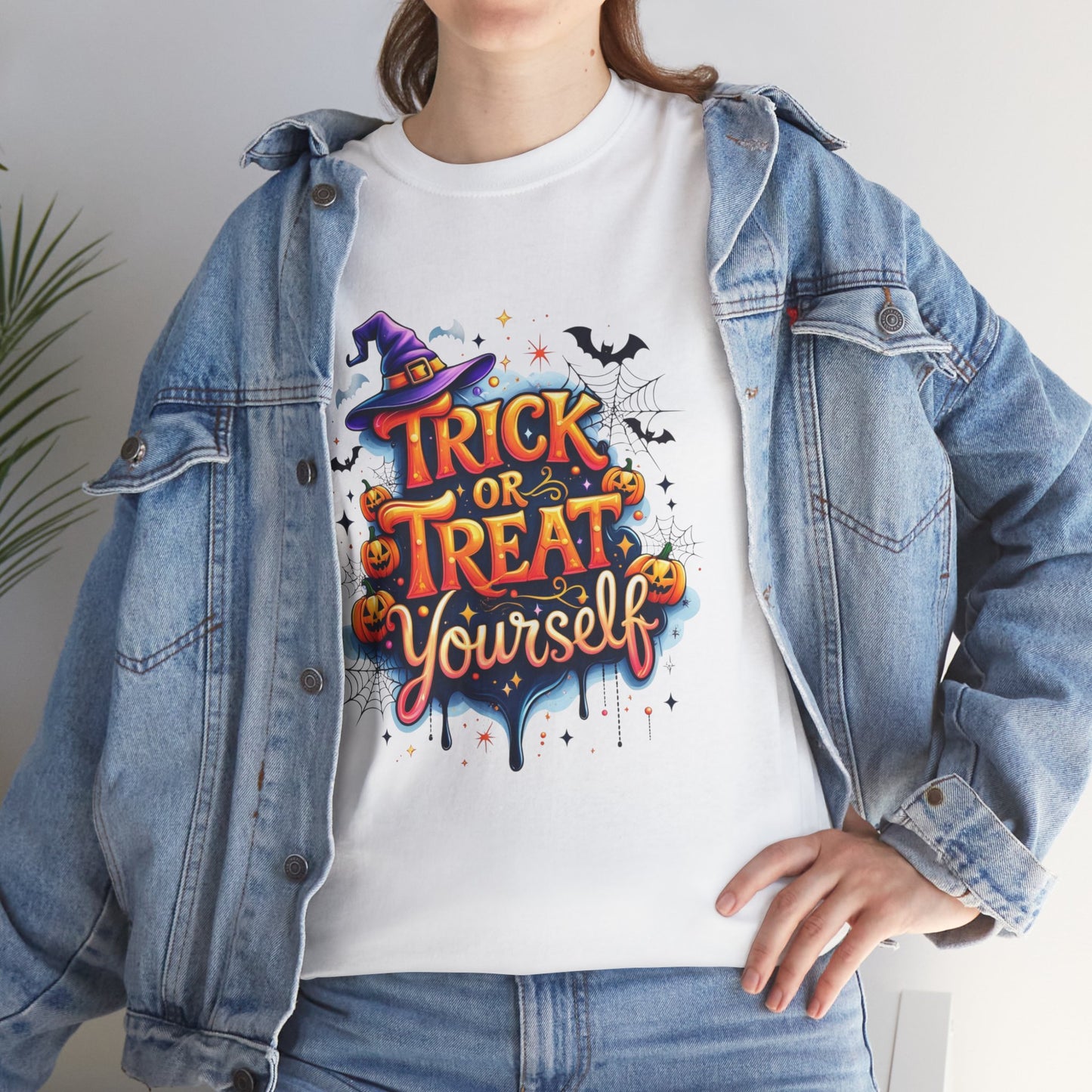 Trick or Treat Yourself Halloween Shirt | Funny Witch Pumpkin Graphic Tee | Spooky Unisex Costume T-Shirt | Cute Halloween Party Top