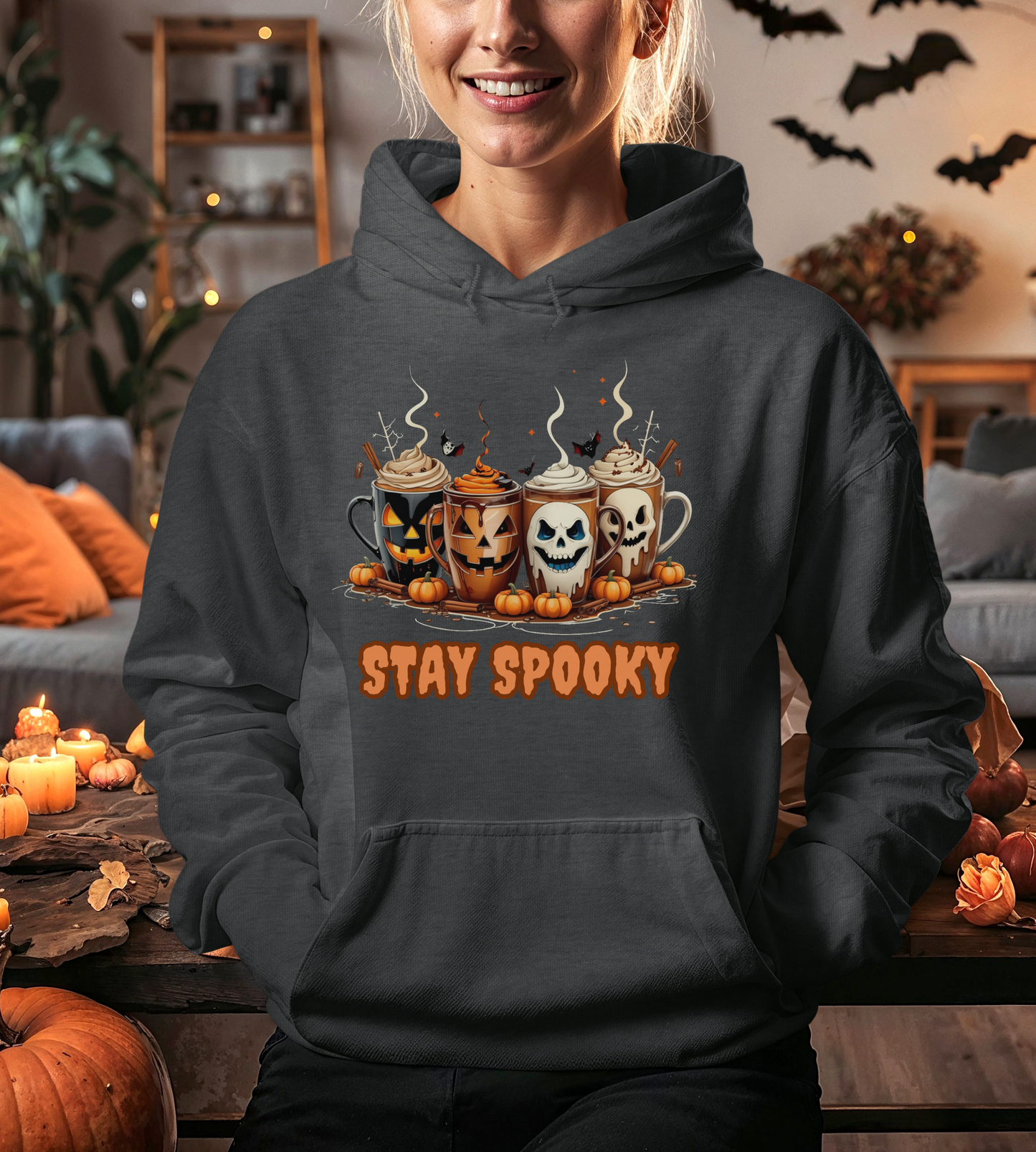 Stay Spooky Halloween Hoodie – Gildan 18500 Unisex Heavy Blend – Gothic Coffee Mug Graphic Sweatshirt