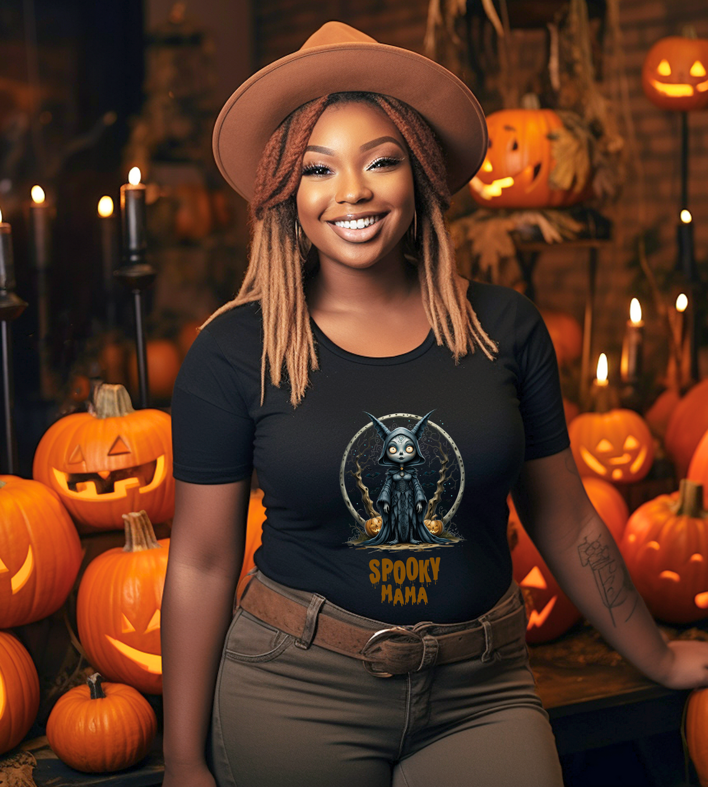 Spooky Mama Halloween Shirt – Gothic Cat Witch Graphic Tee – Bella Canvas 3001 Unisex