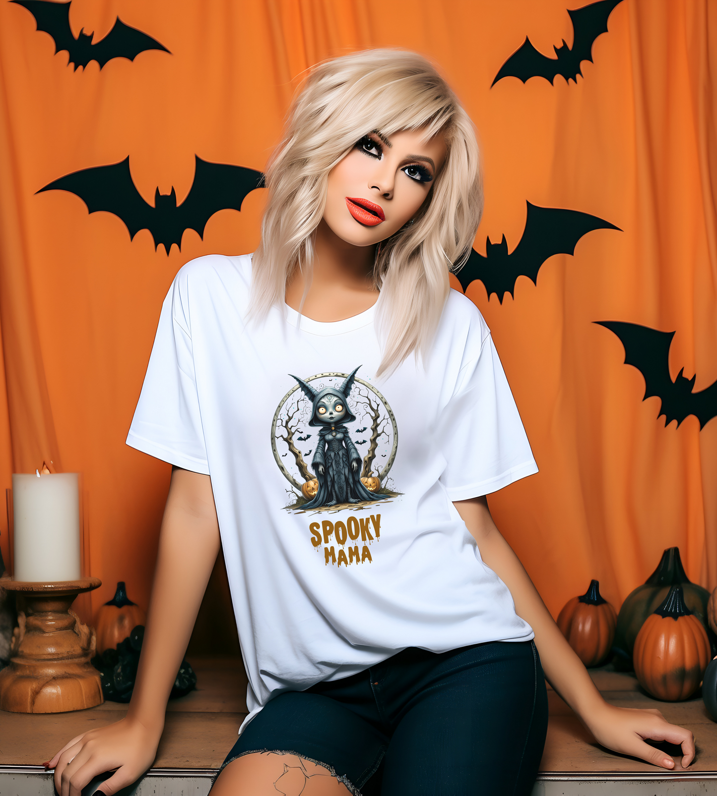 Spooky Mama Halloween Shirt – Gothic Cat Witch Graphic Tee – Bella Canvas 3001 Unisex