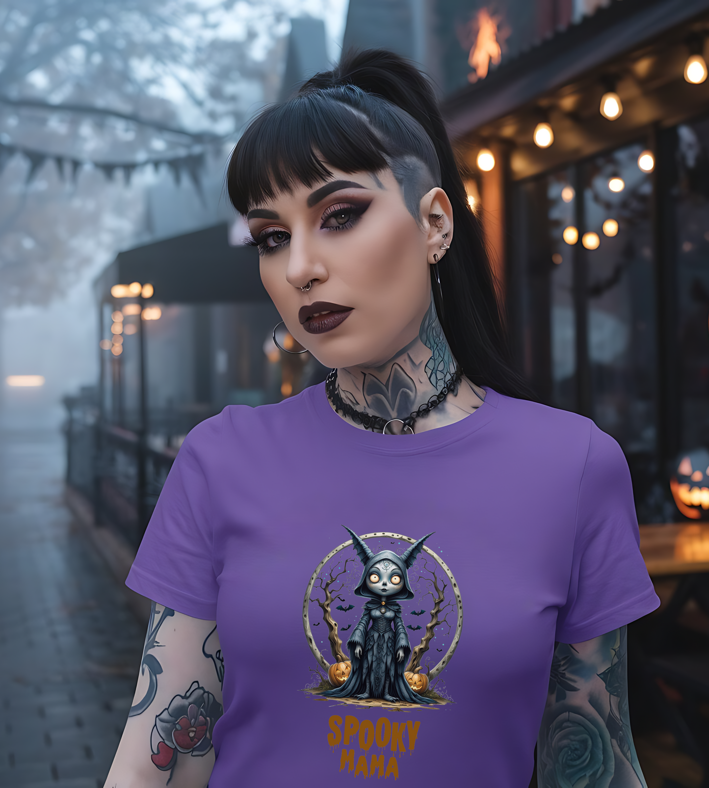Spooky Mama Halloween Shirt – Gothic Cat Witch Graphic Tee – Bella Canvas 3001 Unisex