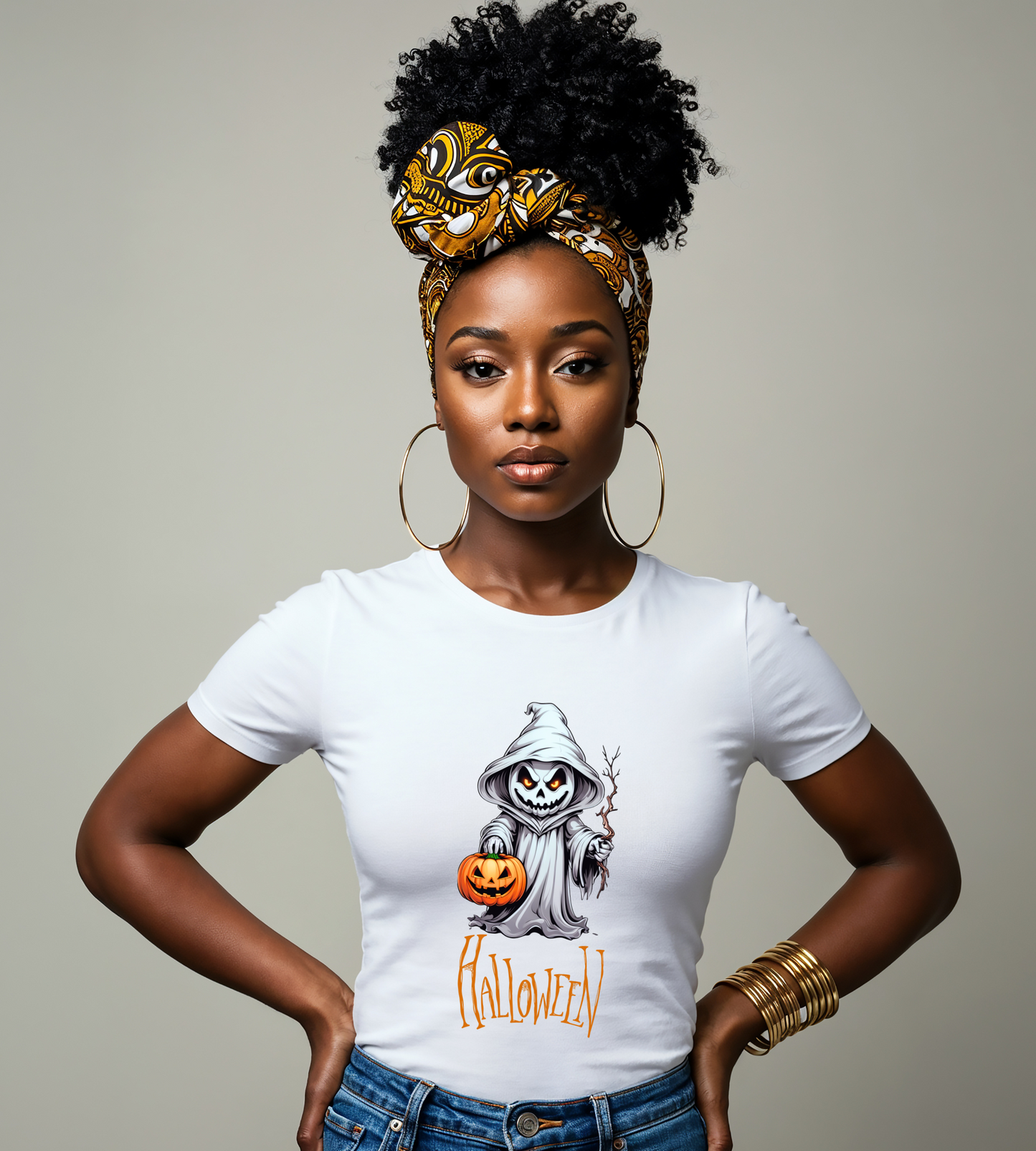 Halloween Ghost Shirt – Scary Pumpkin Graphic Tee – Bella Canvas 3001 – Spooky Unisex Halloween T-Shirt for Women Men