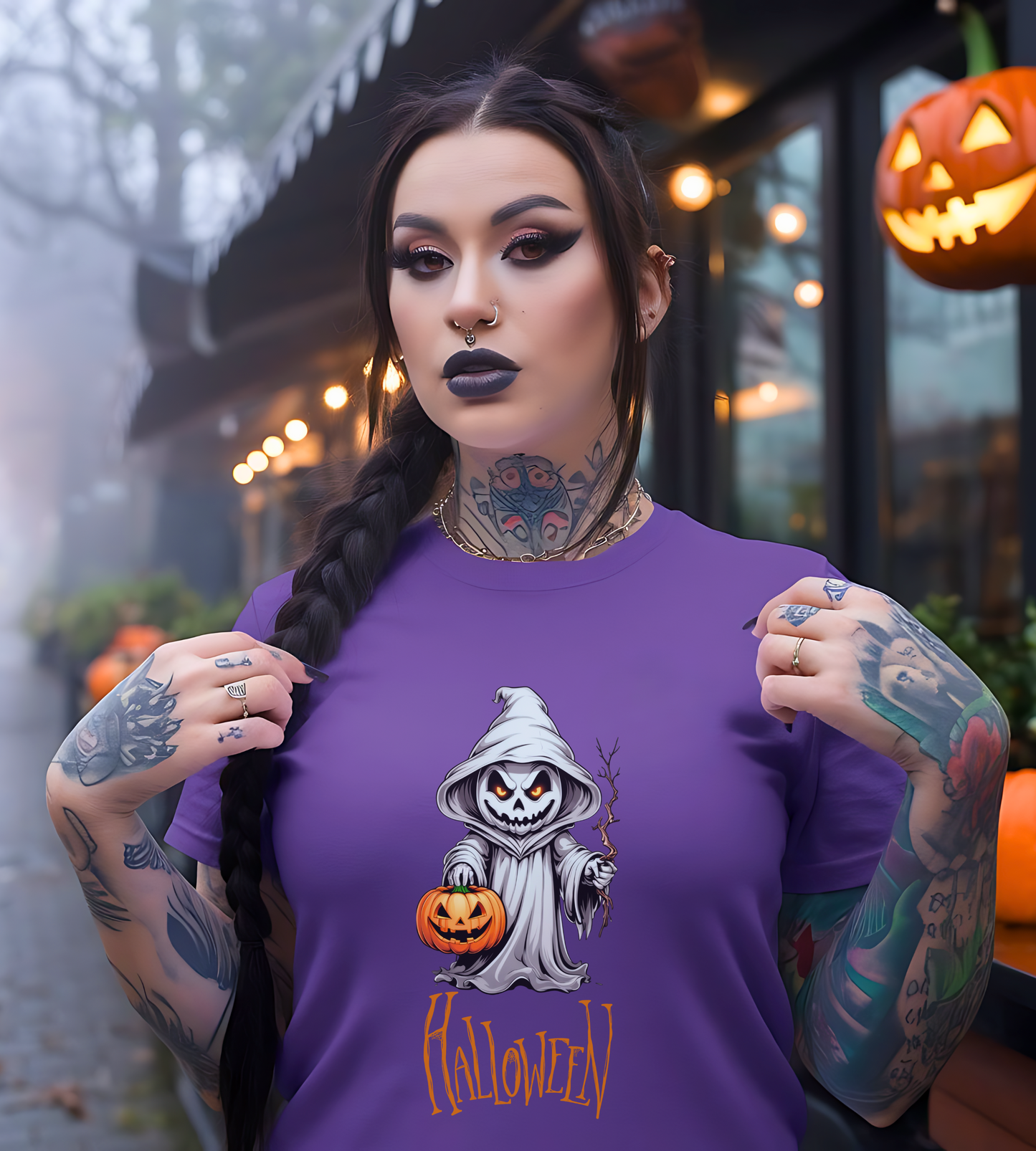 Halloween Ghost Shirt – Scary Pumpkin Graphic Tee – Bella Canvas 3001 – Spooky Unisex Halloween T-Shirt for Women Men