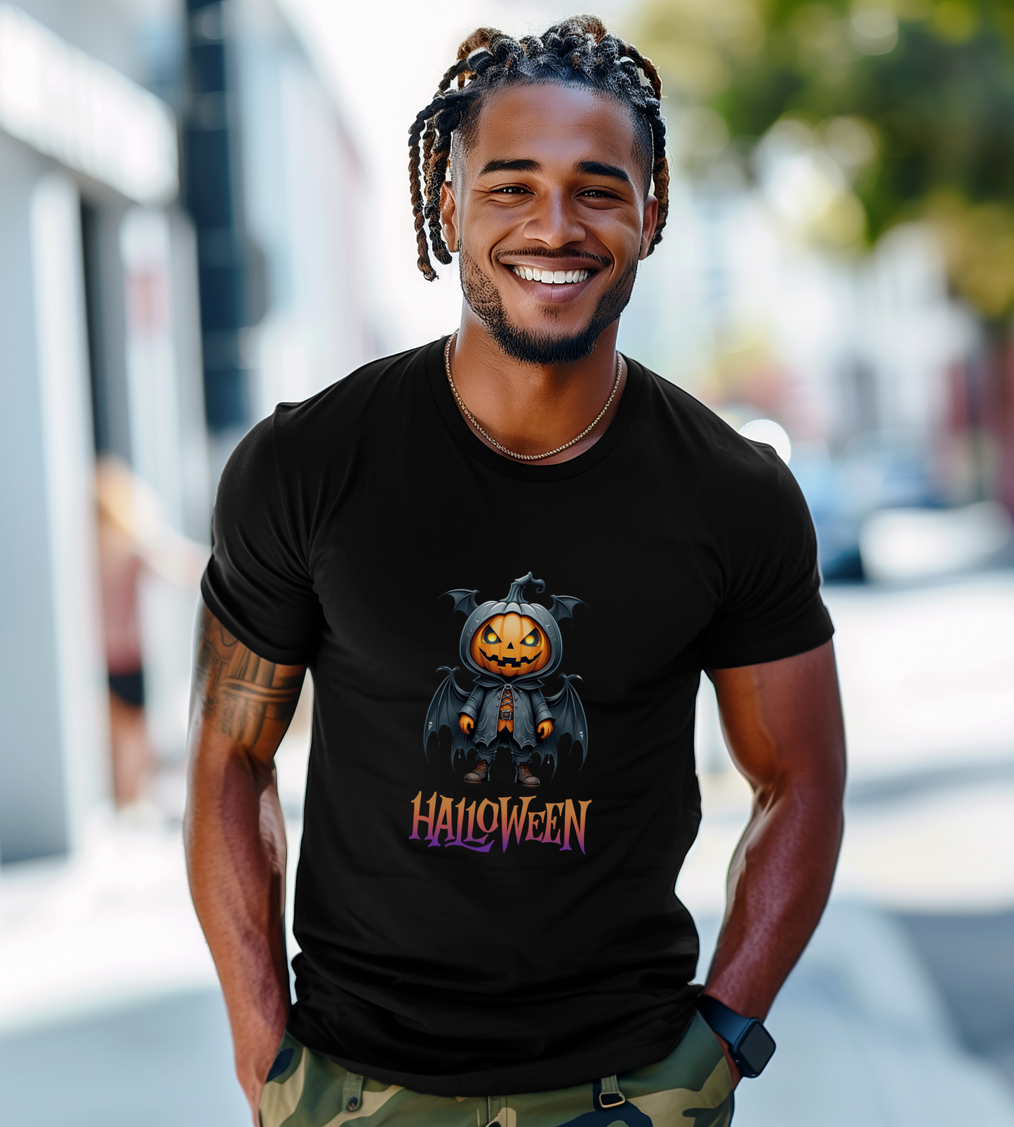 Halloween Pumpkin Bat Shirt – Spooky Jack O’Lantern Graphic Tee – Bella Canvas 3001 – Unisex Halloween T-Shirt for Women Men