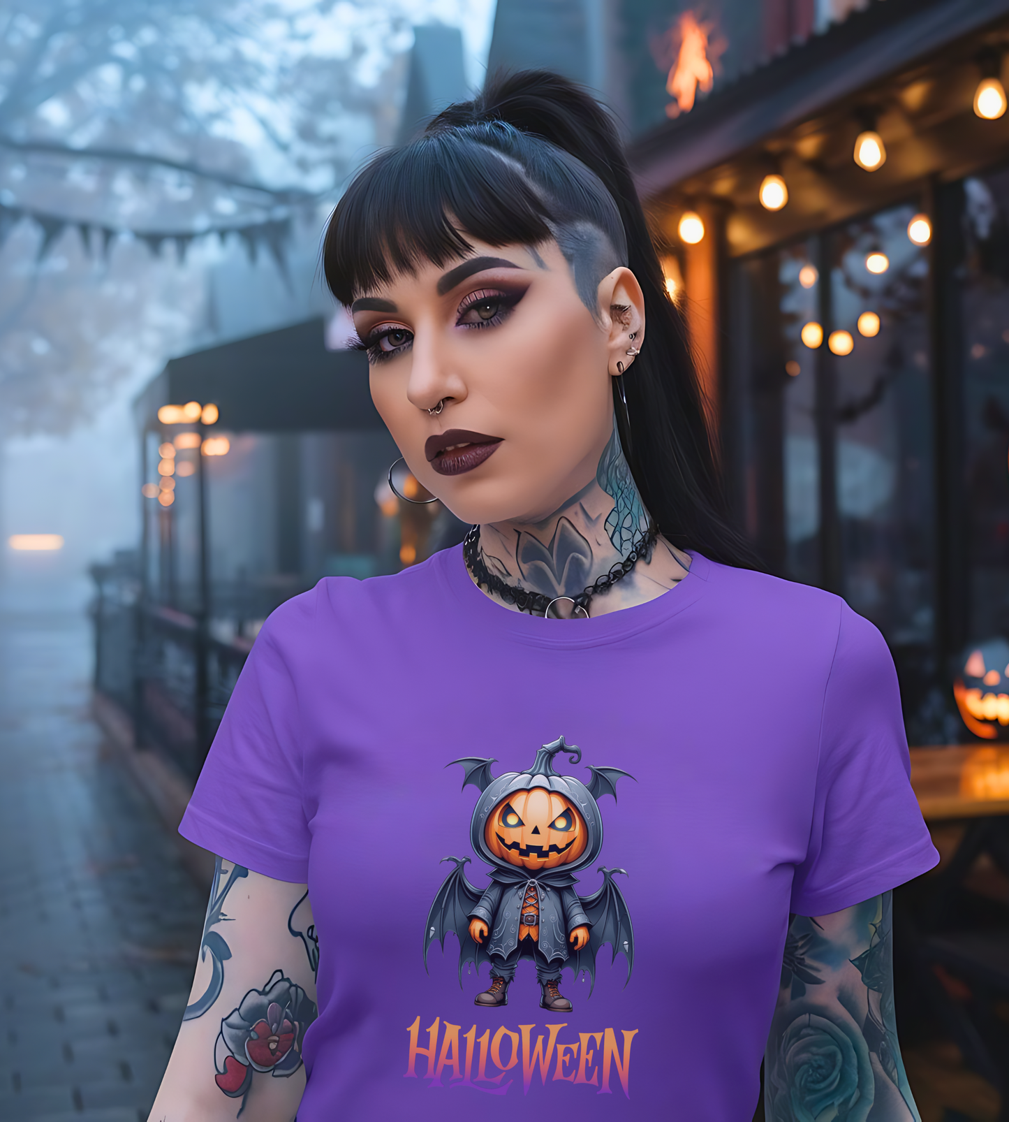 Halloween Pumpkin Bat Shirt – Spooky Jack O’Lantern Graphic Tee – Bella Canvas 3001 – Unisex Halloween T-Shirt for Women Men