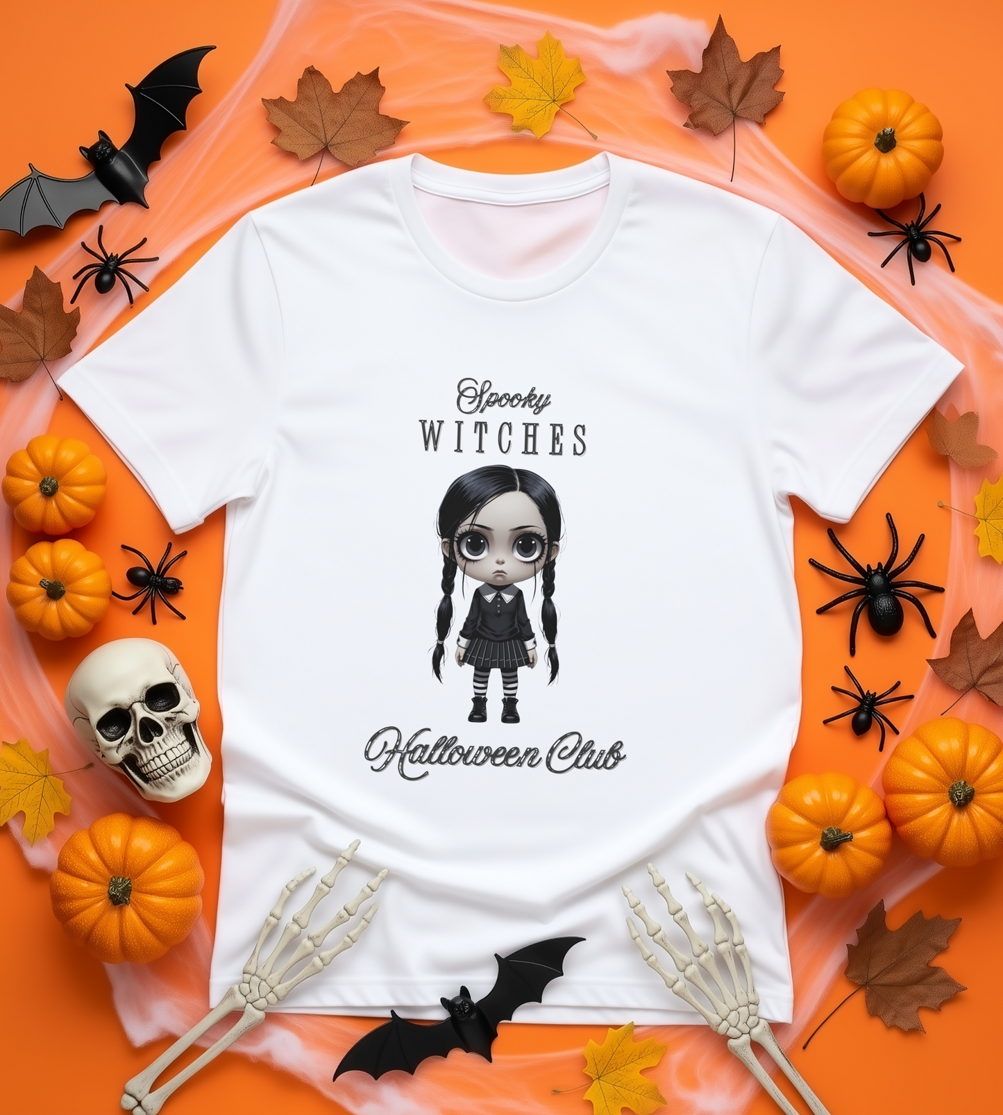 Spooky Witches Halloween Club Shirt – Gothic Wednesday Addams Inspired Tee – Bella Canvas 3001 – Unisex Spooky Halloween T-Shirt