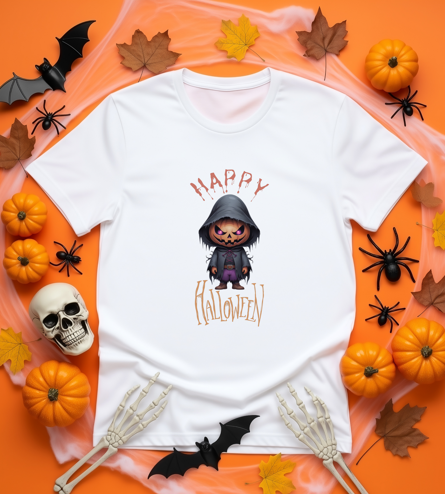 Happy Halloween Pumpkin Head Shirt – Spooky Jack O’Lantern Graphic Tee – Bella Canvas 3001 Unisex T-Shirt