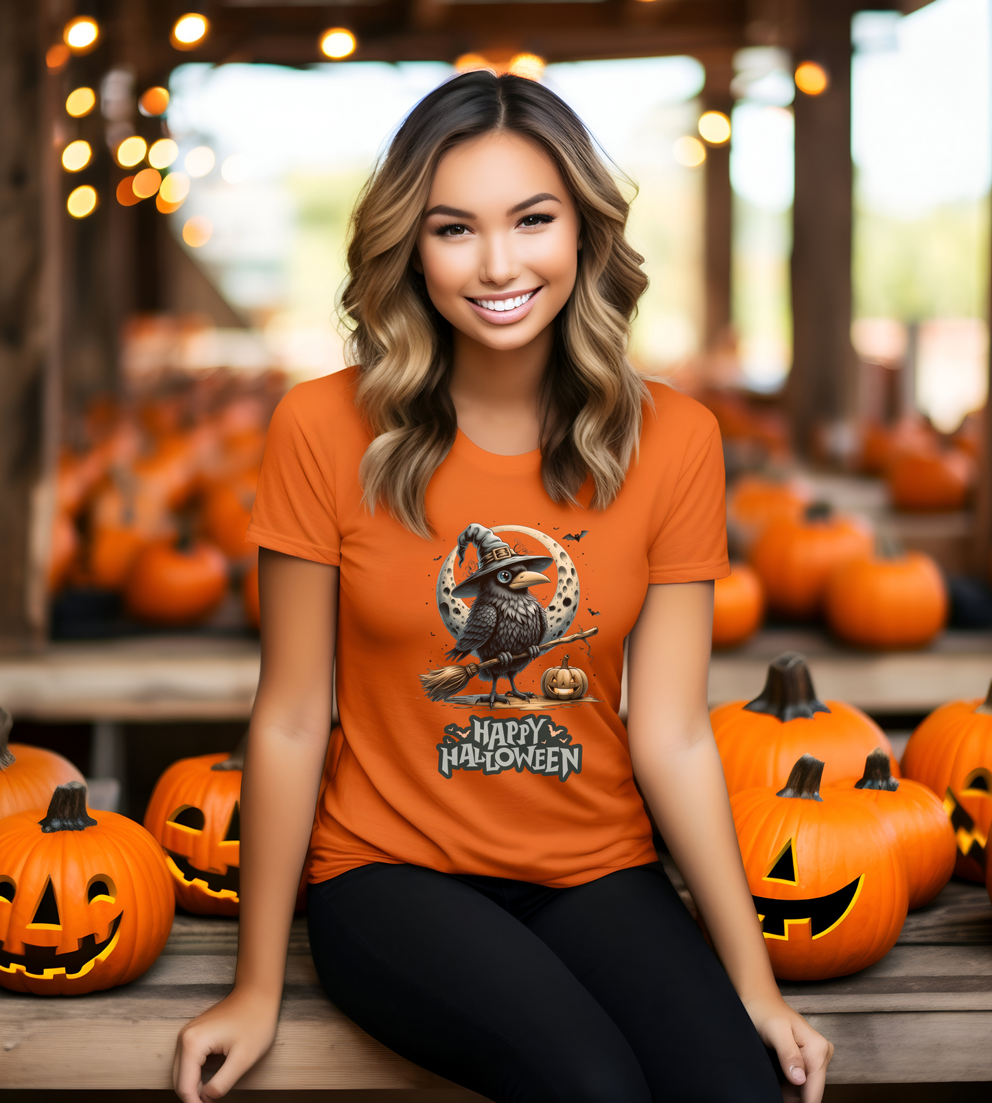 Happy Halloween Crow Shirt – Spooky Raven Witch Graphic Tee – Bella Canvas 3001 – Unisex Halloween T-Shirt for Women Men