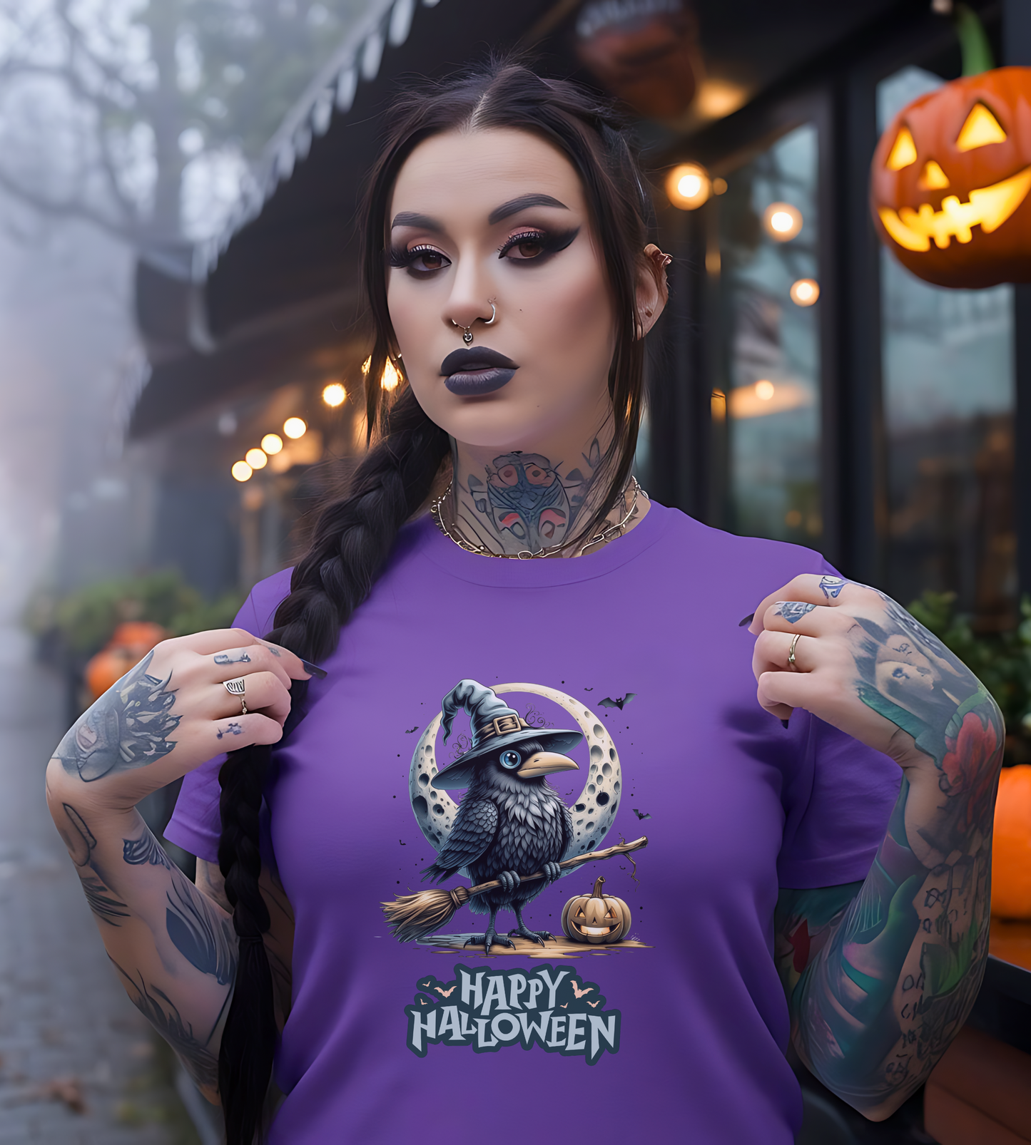 Happy Halloween Crow Shirt – Spooky Raven Witch Graphic Tee – Bella Canvas 3001 – Unisex Halloween T-Shirt for Women Men