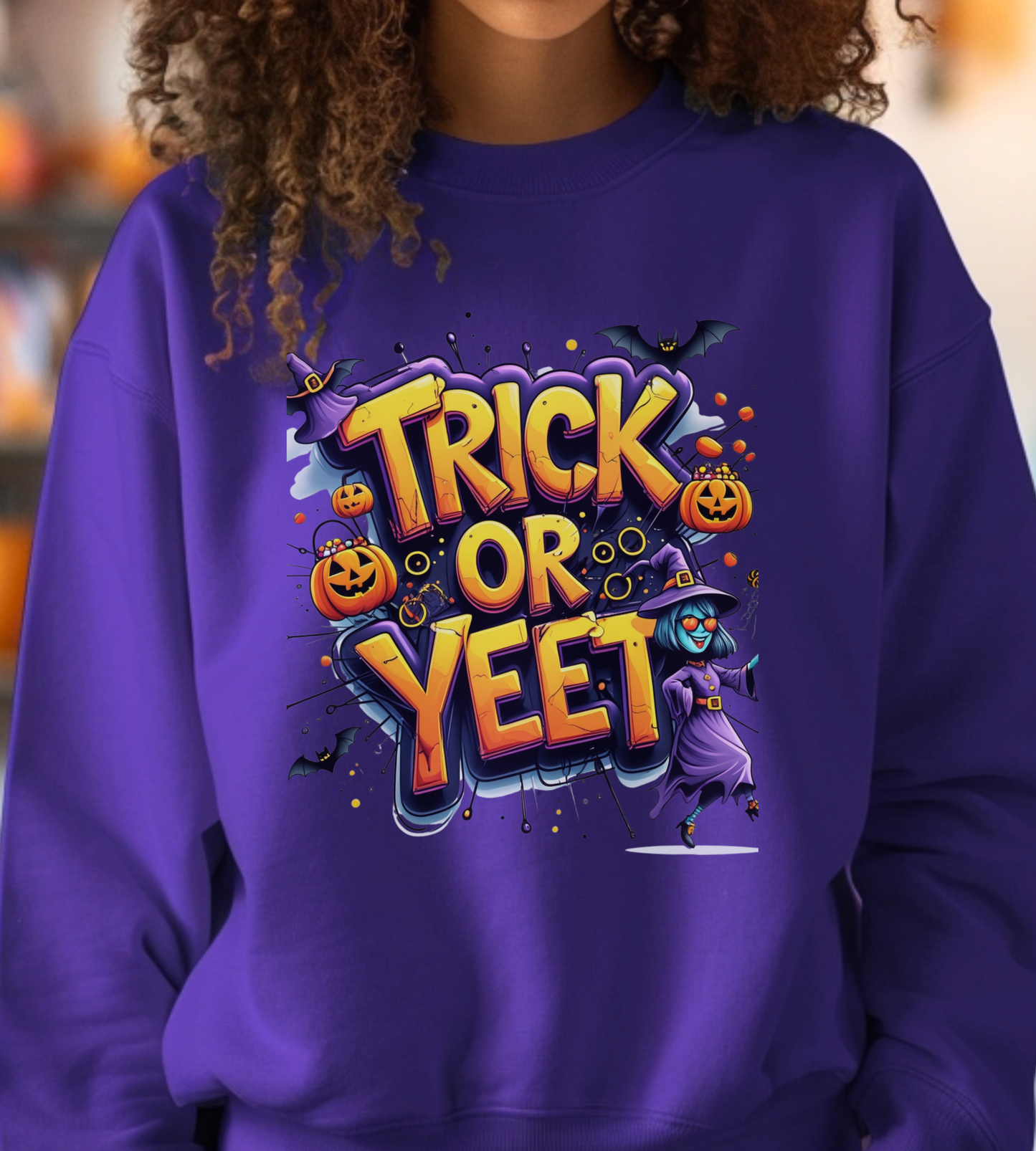 Trick or Yeet Unisex Heavy Blend Crewneck Sweatshirt – Funny Witch & Pumpkin Halloween Pullover