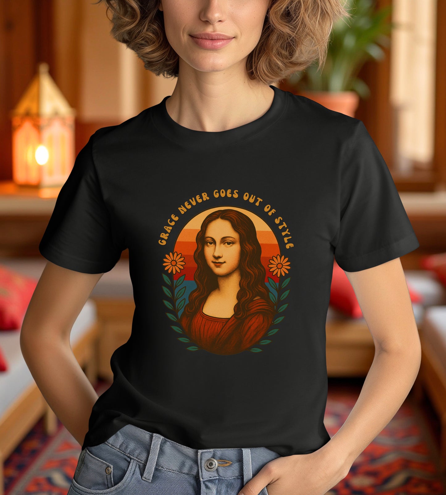Retro Mona Lisa Unisex Heavy Cotton Tee - Vintage Aesthetic Graphic Shirt, 70s Art Tee, Trendy Gildan 5000 Top, Grace Never Goes Out of