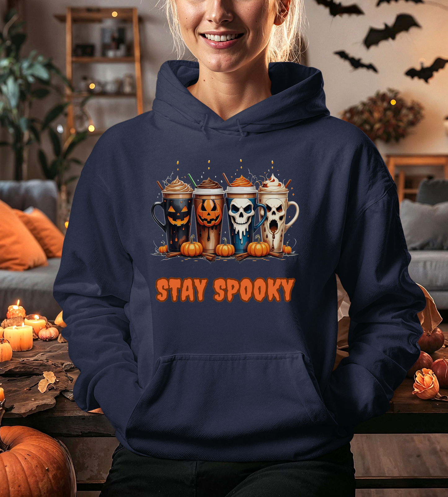 Stay Spooky Halloween Coffee Cups Sweatshirt โ Unisex Gildan Heavy Blend Crewneck Pullover