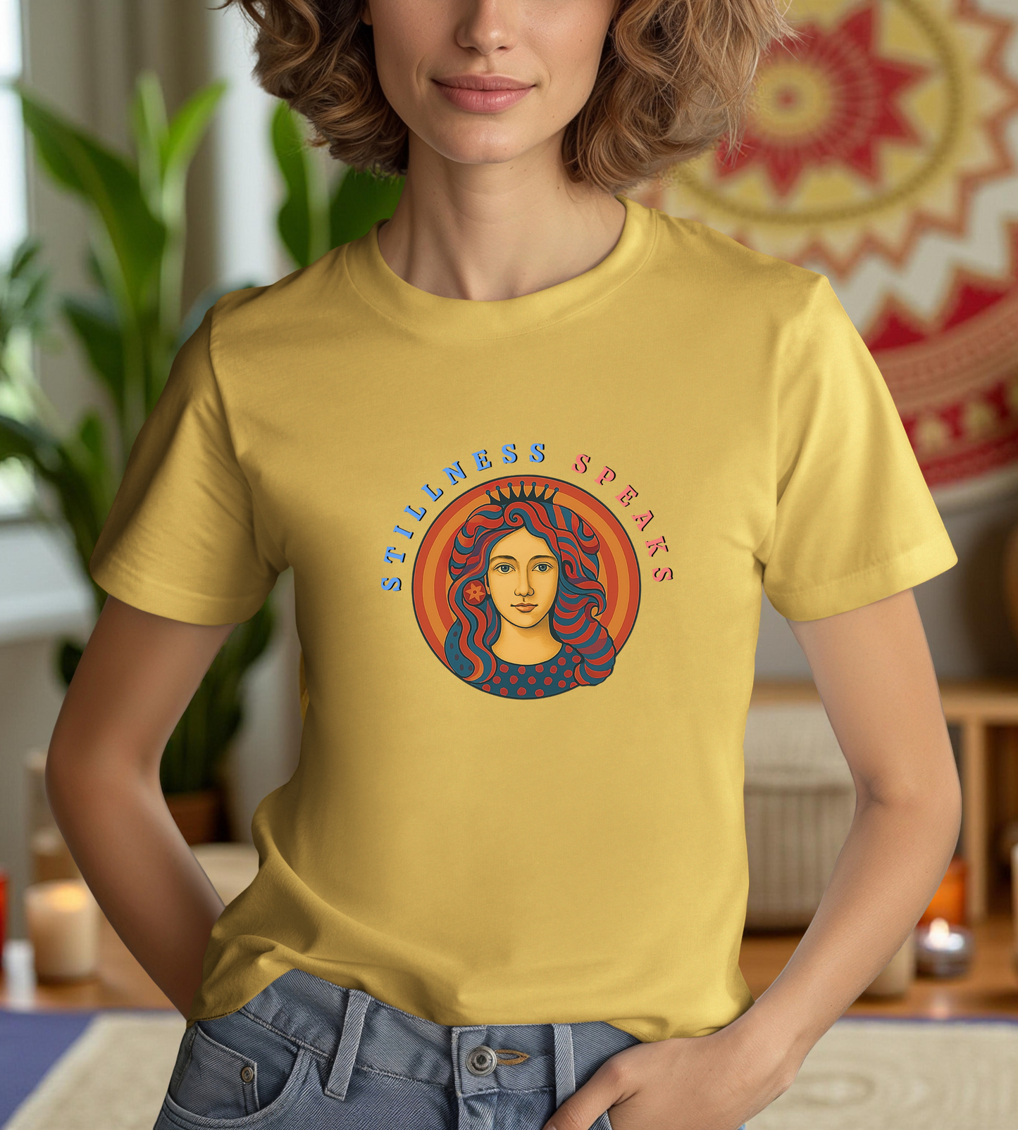 Stillness Speaks T-Shirt, Psychedelic Retro Graphic Tee, Spiritual Mystic Woman Shirt, 70s Boho Aesthetic Top, Inner Peace Gift, Unisex