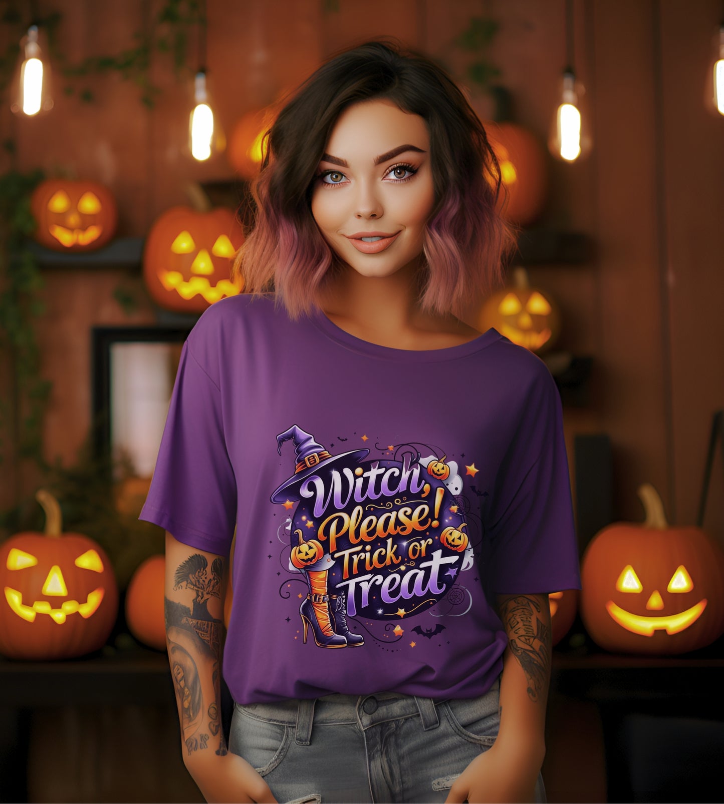 Witch Please Trick or Treat Halloween Shirt | Funny Witch Pumpkin Graphic Tee | Spooky Unisex Costume T-Shirt | Cute Halloween Party Top