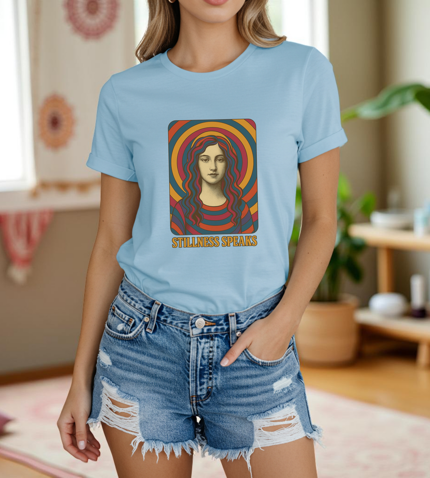 Stillness Speaks Unisex Heavy Cotton Tee, Psychedelic Retro Graphic Shirt, Spiritual Boho Aesthetic Top, Vintage 70s Trippy Tshirt,