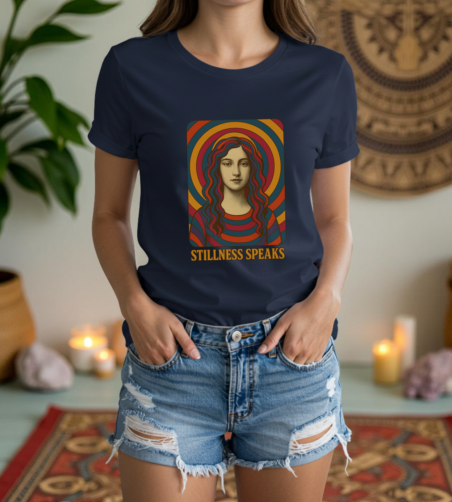 Stillness Speaks Unisex Heavy Cotton Tee, Psychedelic Retro Graphic Shirt, Spiritual Boho Aesthetic Top, Vintage 70s Trippy Tshirt,