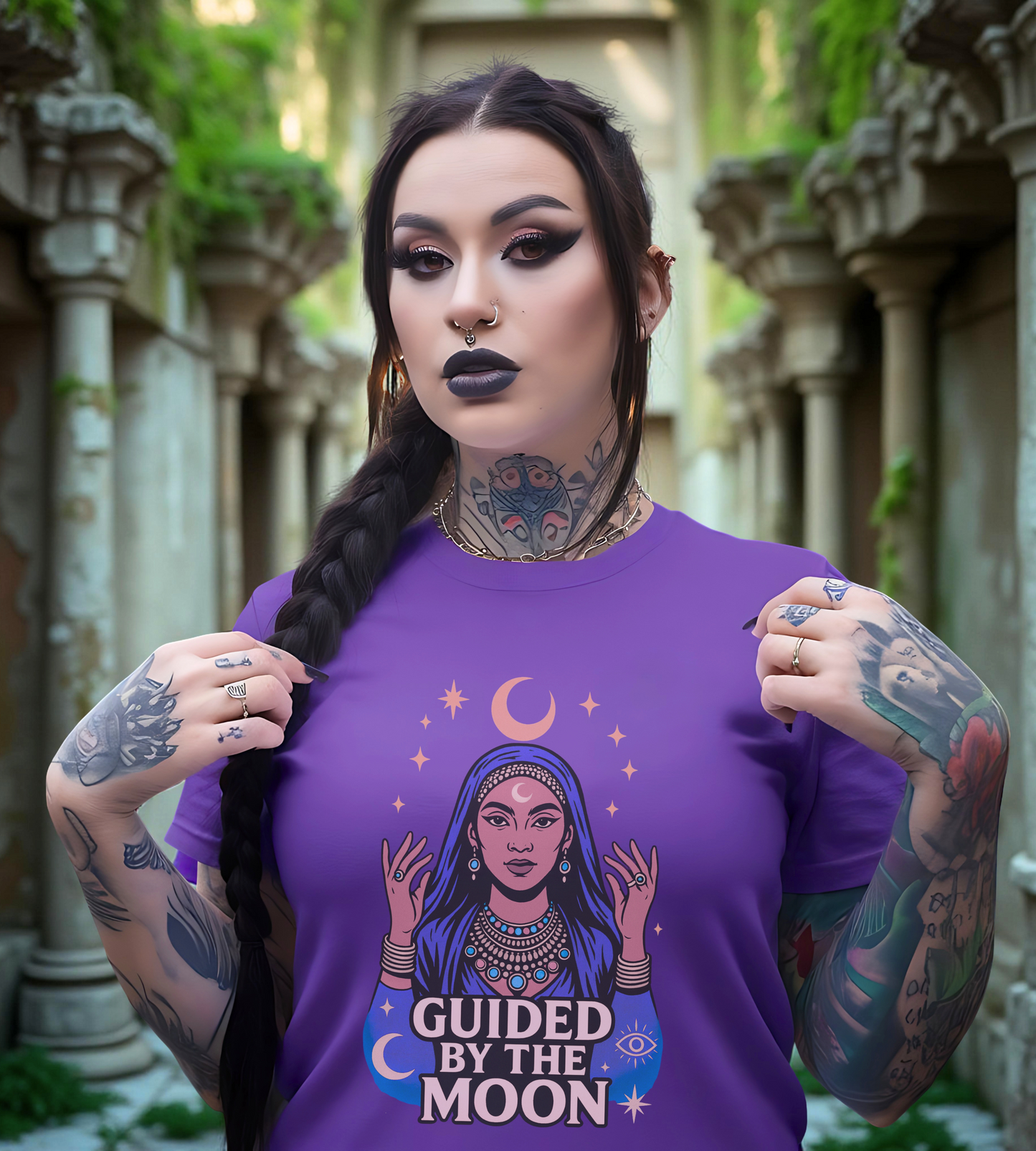 Guided by the Moon T Shirt, Mystical Celestial Graphic Tee, Spiritual Astrology Unisex Top, Moon Phase Witchy Gift for Moon Lovers - Unisex