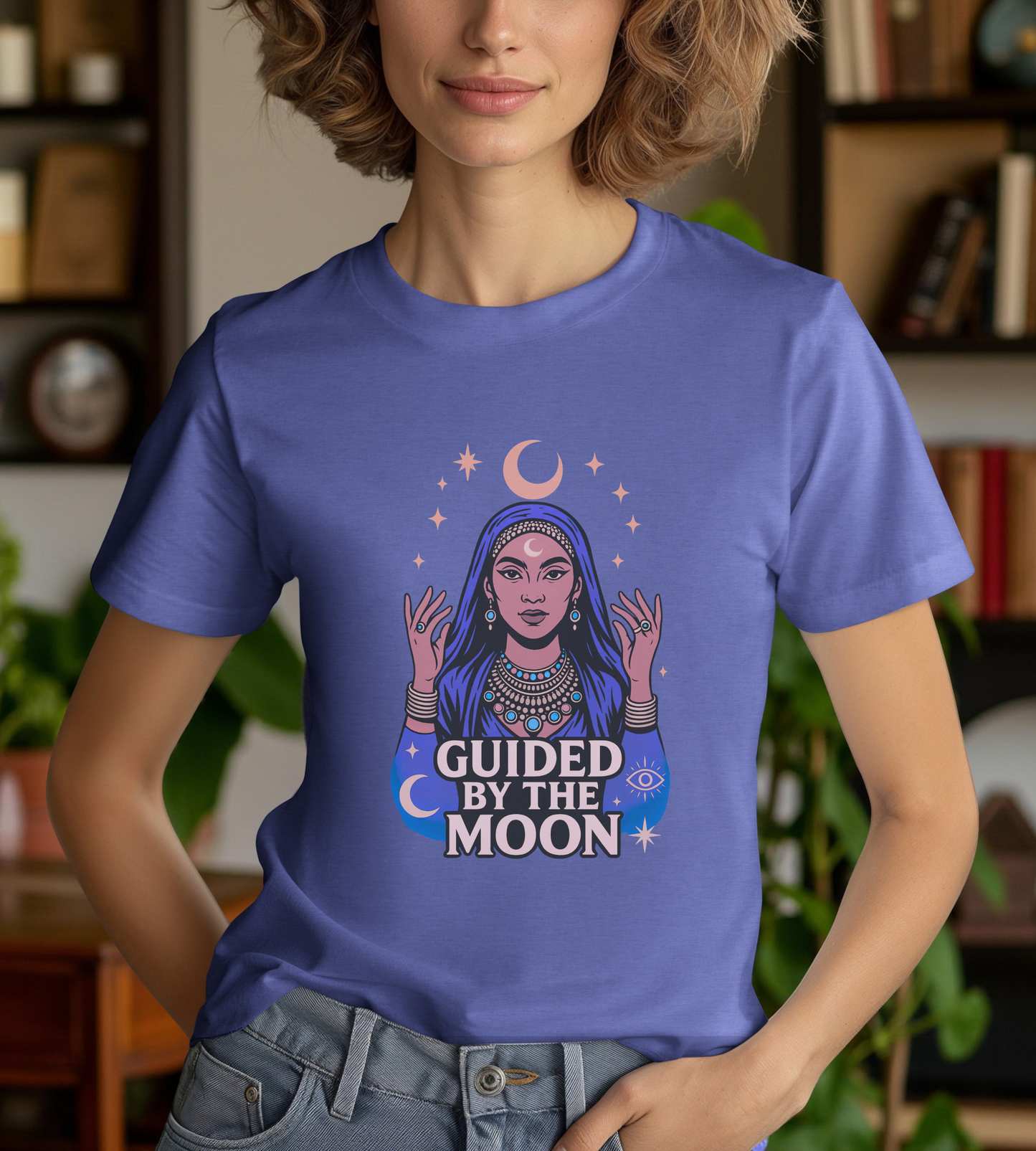 Guided by the Moon T Shirt, Mystical Celestial Graphic Tee, Spiritual Astrology Unisex Top, Moon Phase Witchy Gift for Moon Lovers - Unisex