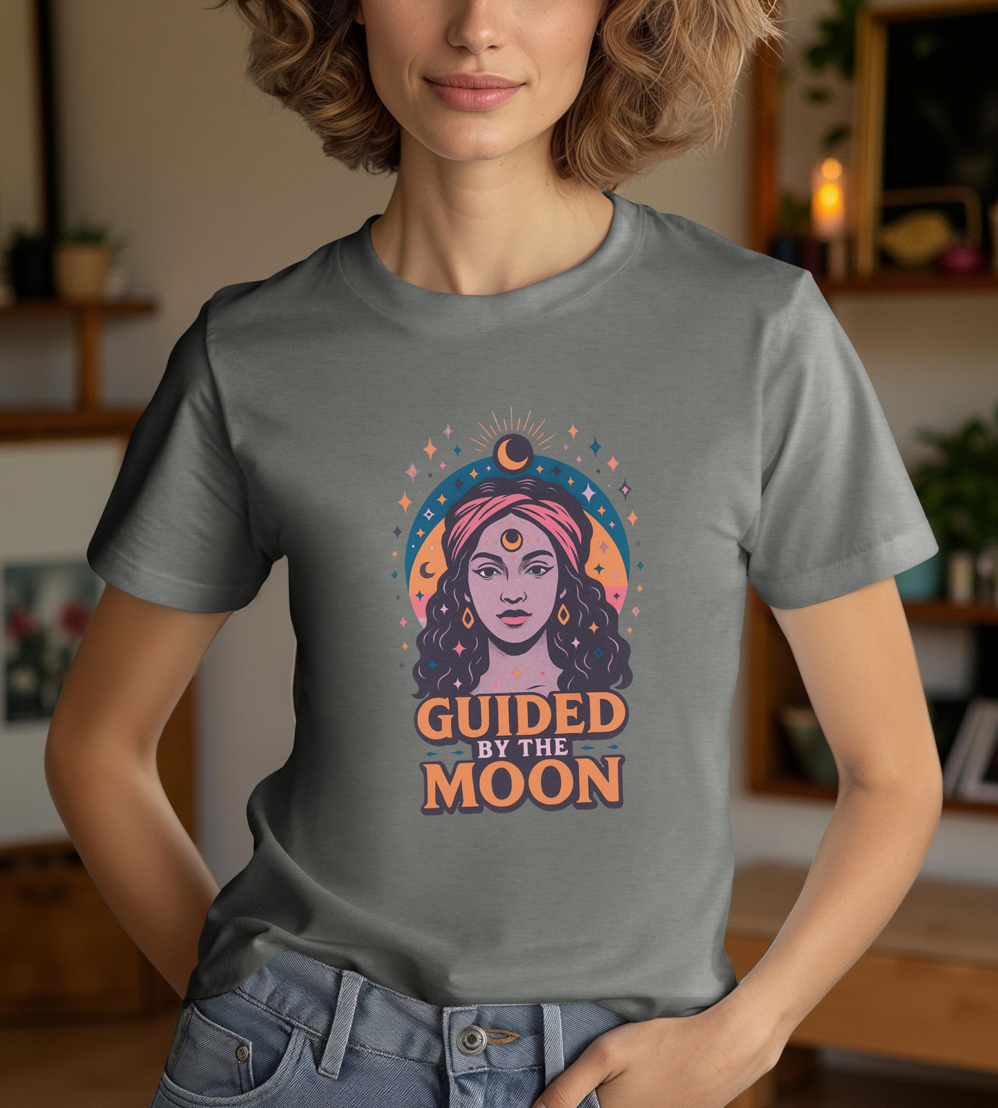 Moon Phase T-Shirt, Celestial Astrology Tee, Spiritual Unisex Top, Witchy Moon Lover Gift, Guided by the Moon Shirt, Mystical Graphic Tee