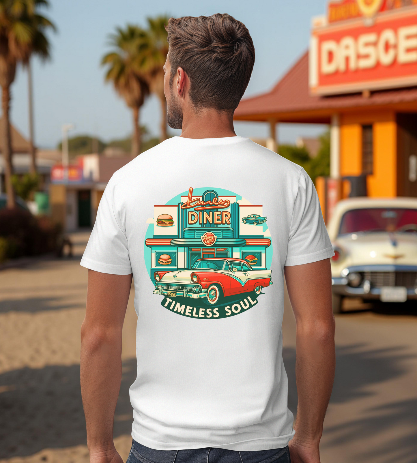 Retro Diner T-Shirt, Vintage Car Graphic Tee, 1950s American Drive-In Shirt, Rockabilly Unisex Top