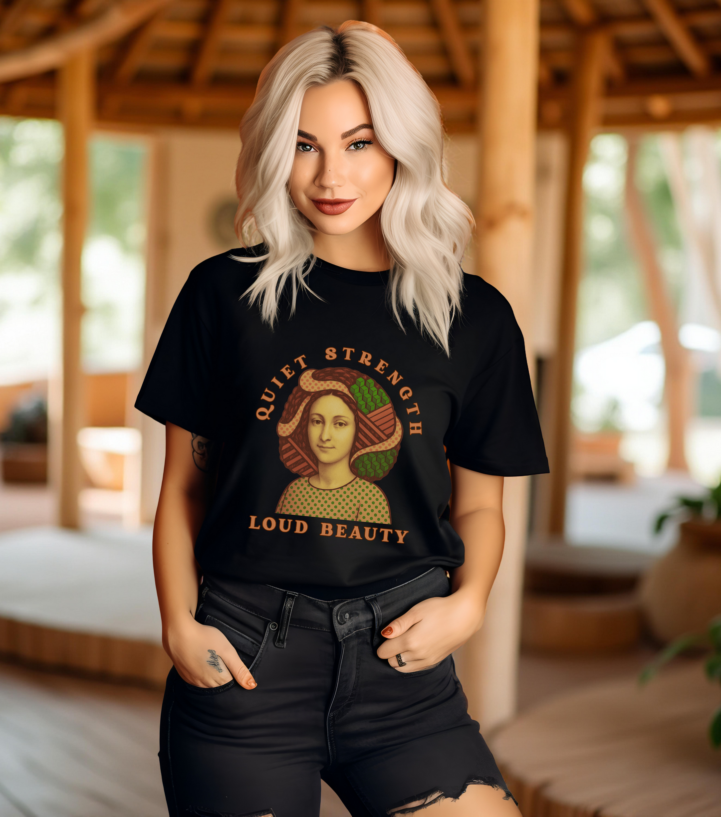 Vintage Retro Quiet Strength Loud Beauty Graphic T-Shirt - Unisex Jersey Tee, Feminine Power Art Shirt, Bella+Canvas 3001, Aesthetic Top