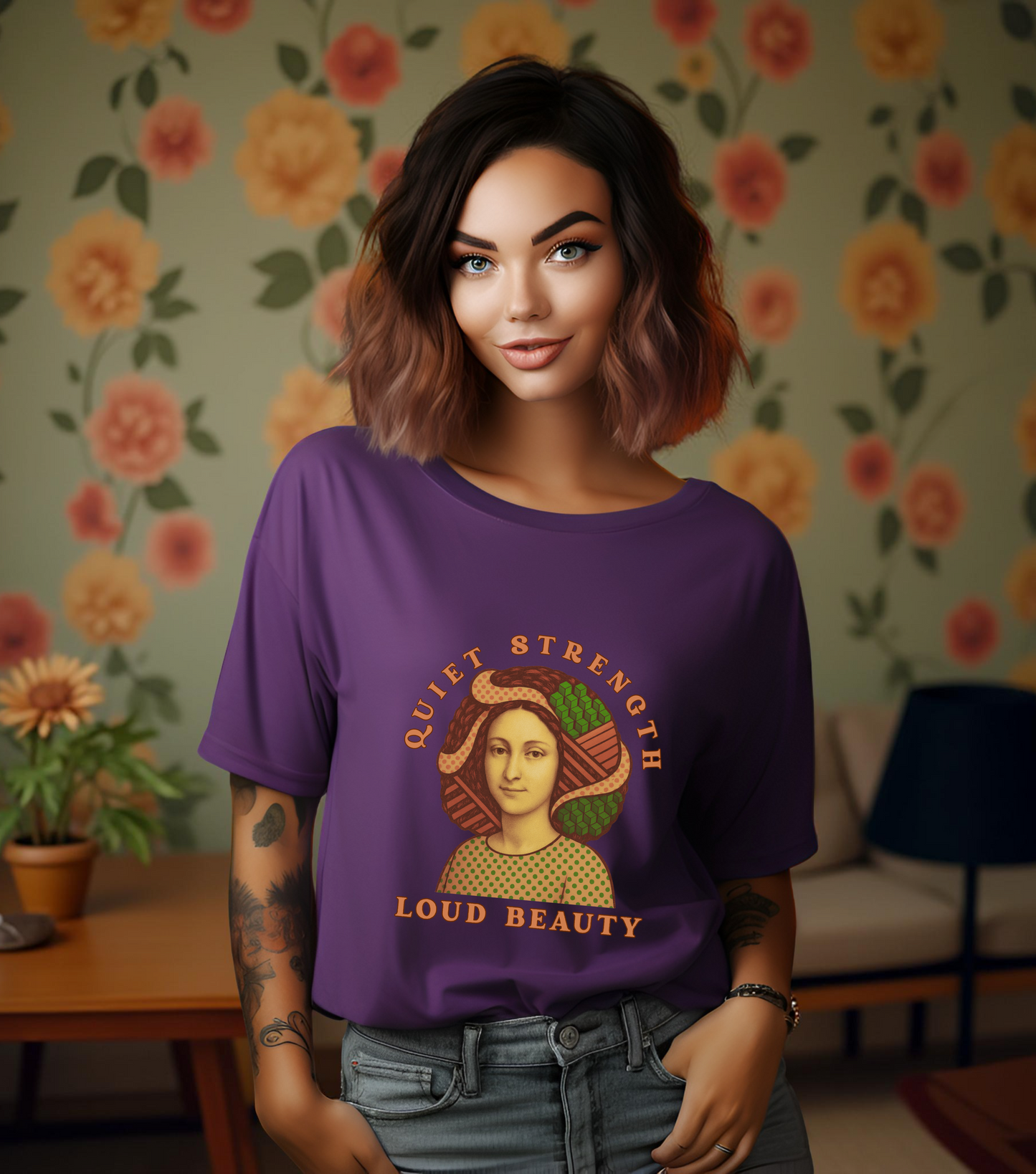 Vintage Retro Quiet Strength Loud Beauty Graphic T-Shirt - Unisex Jersey Tee, Feminine Power Art Shirt, Bella+Canvas 3001, Aesthetic Top