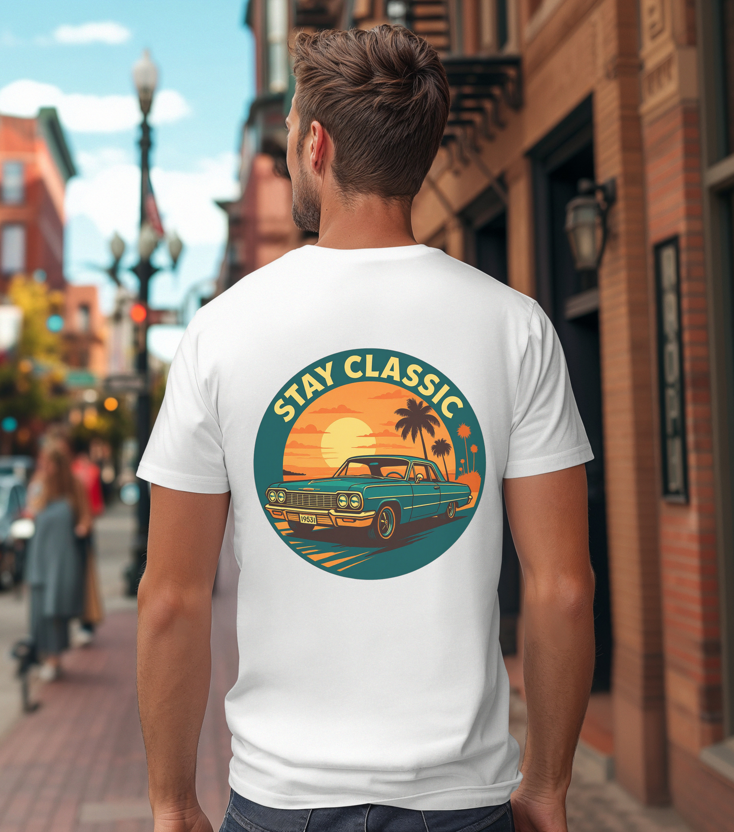 Stay Classic Car T-Shirt | Retro Lowrider Sunset Graphic Tee | Gildan 5000