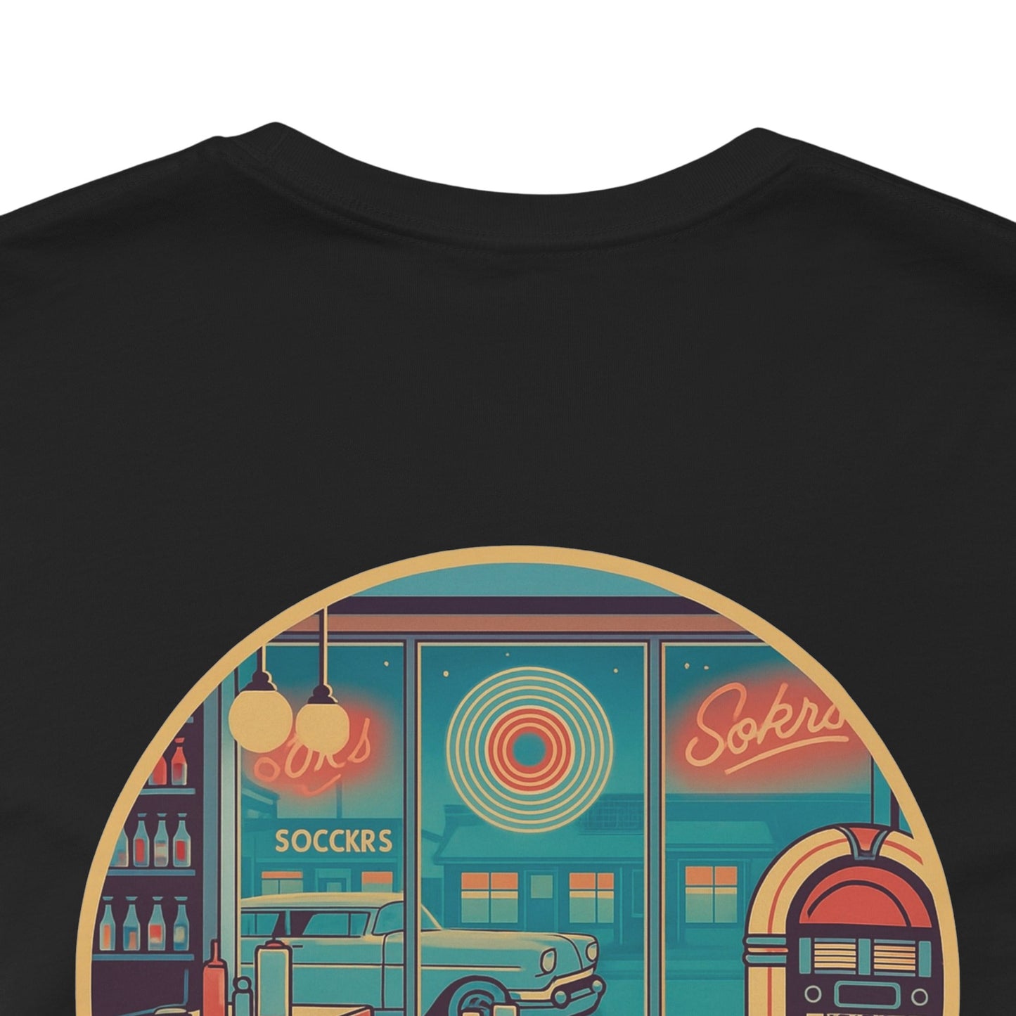Echoes of the Past Retro Diner T-Shirt – Bella Canvas 3001 Unisex Vintage 80s Jukebox Neon Graphic Tee
