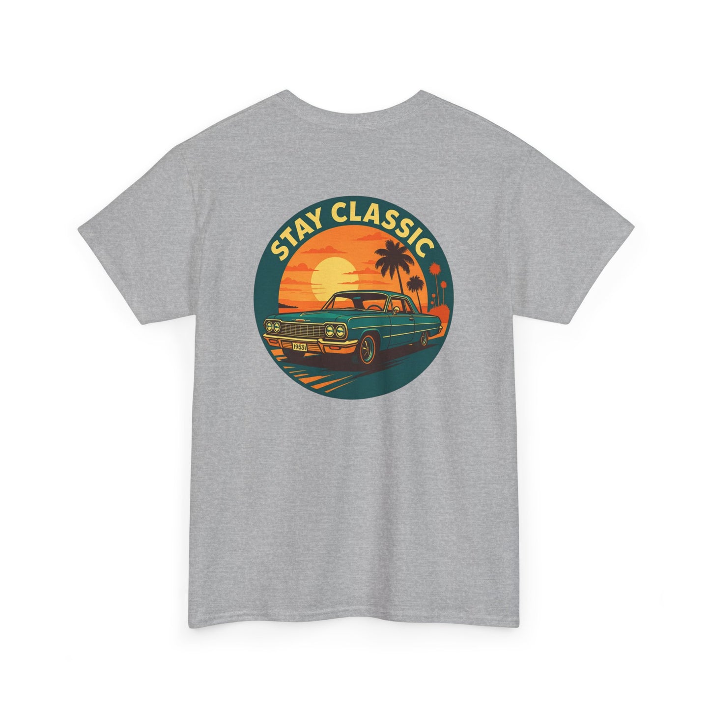 Stay Classic Car T-Shirt | Retro Lowrider Sunset Graphic Tee | Gildan 5000