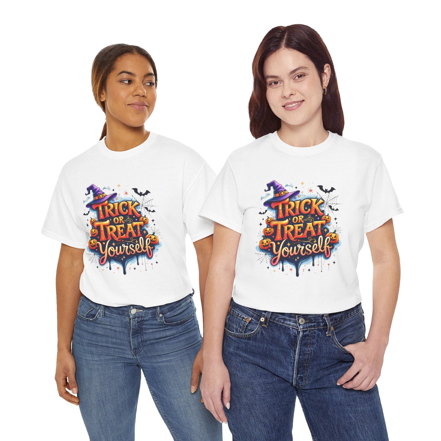 Trick or Treat Yourself Halloween Shirt | Funny Witch Pumpkin Graphic Tee | Spooky Unisex Costume T-Shirt | Cute Halloween Party Top