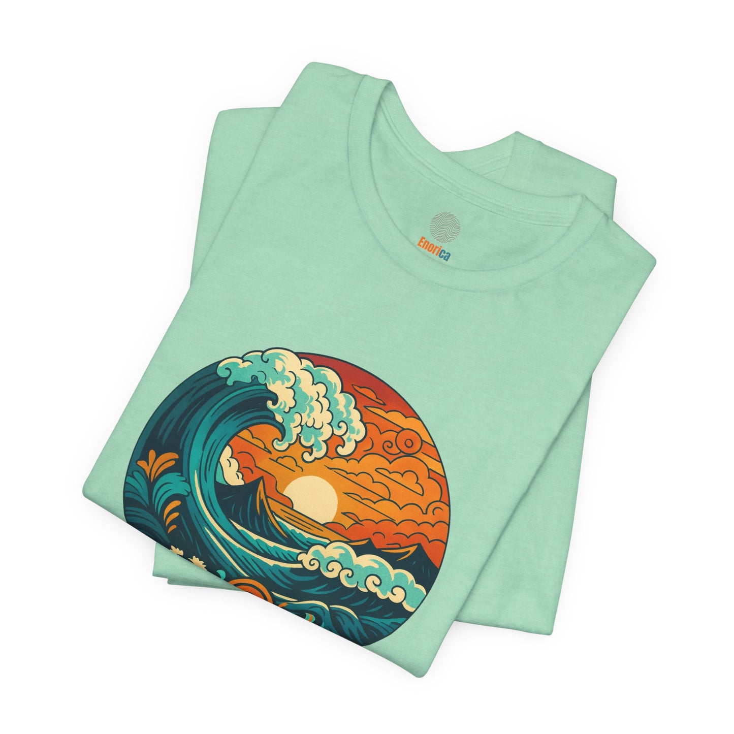 Retro Ocean Wave Sunset T-Shirt, Inspirational Typography Tee, Unisex Graphic Top, Gift for Men & Women, Live Bright Think Deep Shirt