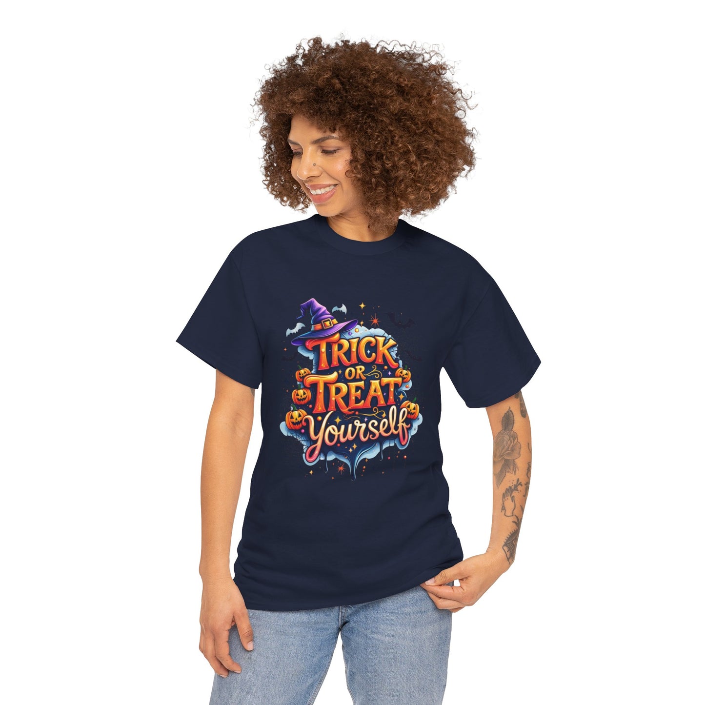 Trick or Treat Yourself Halloween Shirt | Funny Witch Pumpkin Graphic Tee | Spooky Unisex Costume T-Shirt | Cute Halloween Party Top