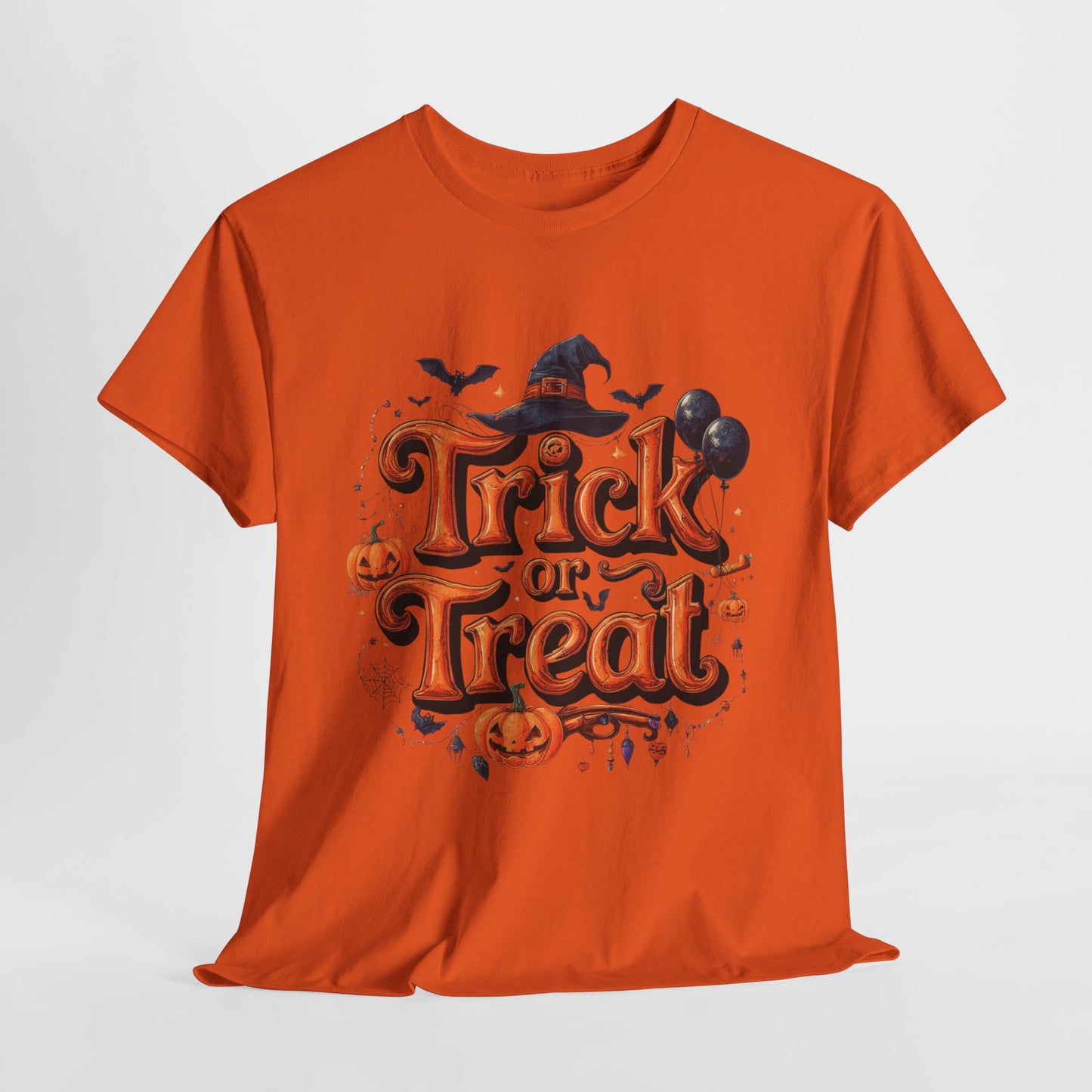 Trick or Treat Halloween Shirt | Spooky Pumpkin Witch Hat Graphic Tee | Funny Unisex Costume T-Shirt | Cute Halloween Party Top