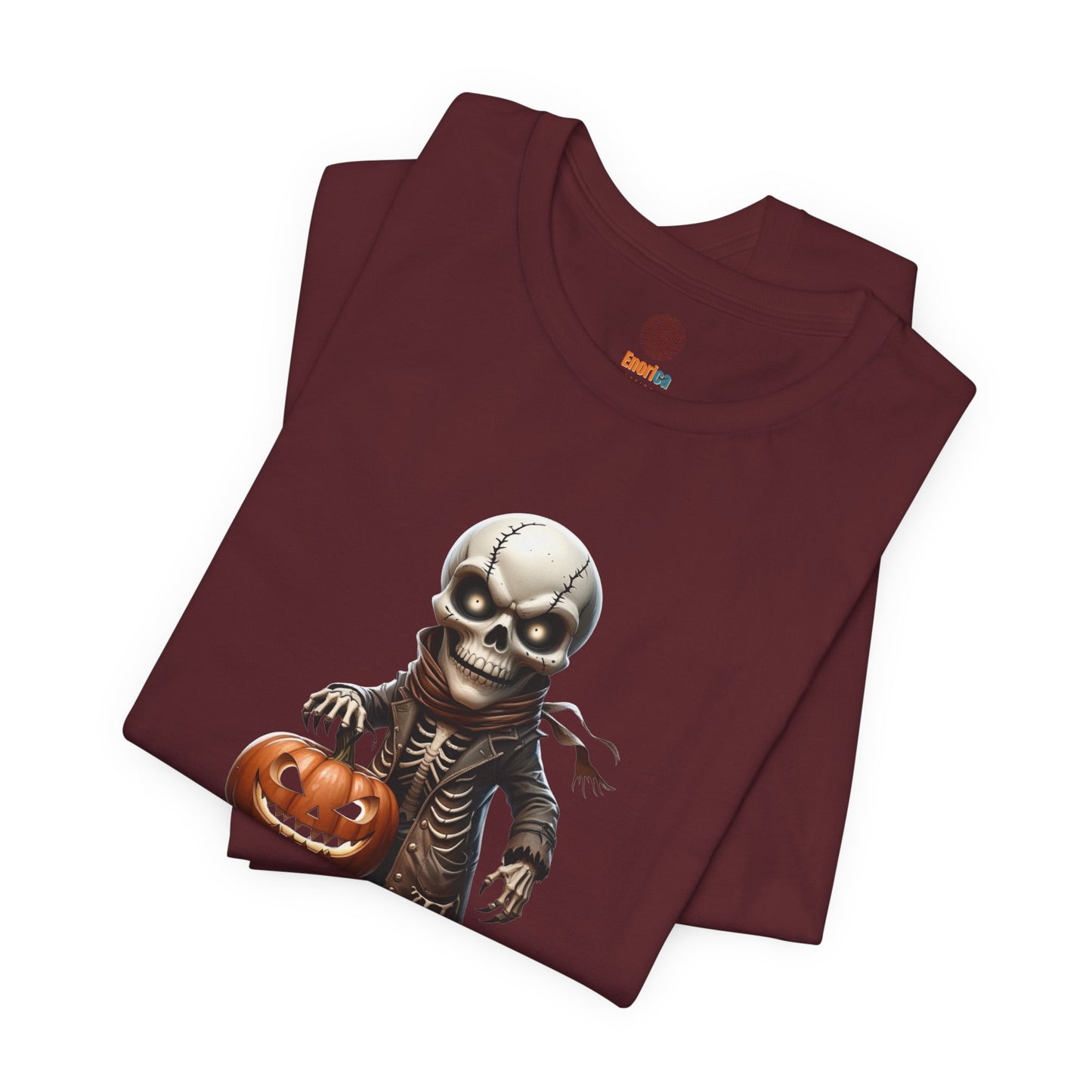 Halloween Skeleton Shirt – Spooky Pumpkin Graphic Tee – Bella Canvas 3001 – Unisex Gothic Horror Costume T-Shirt