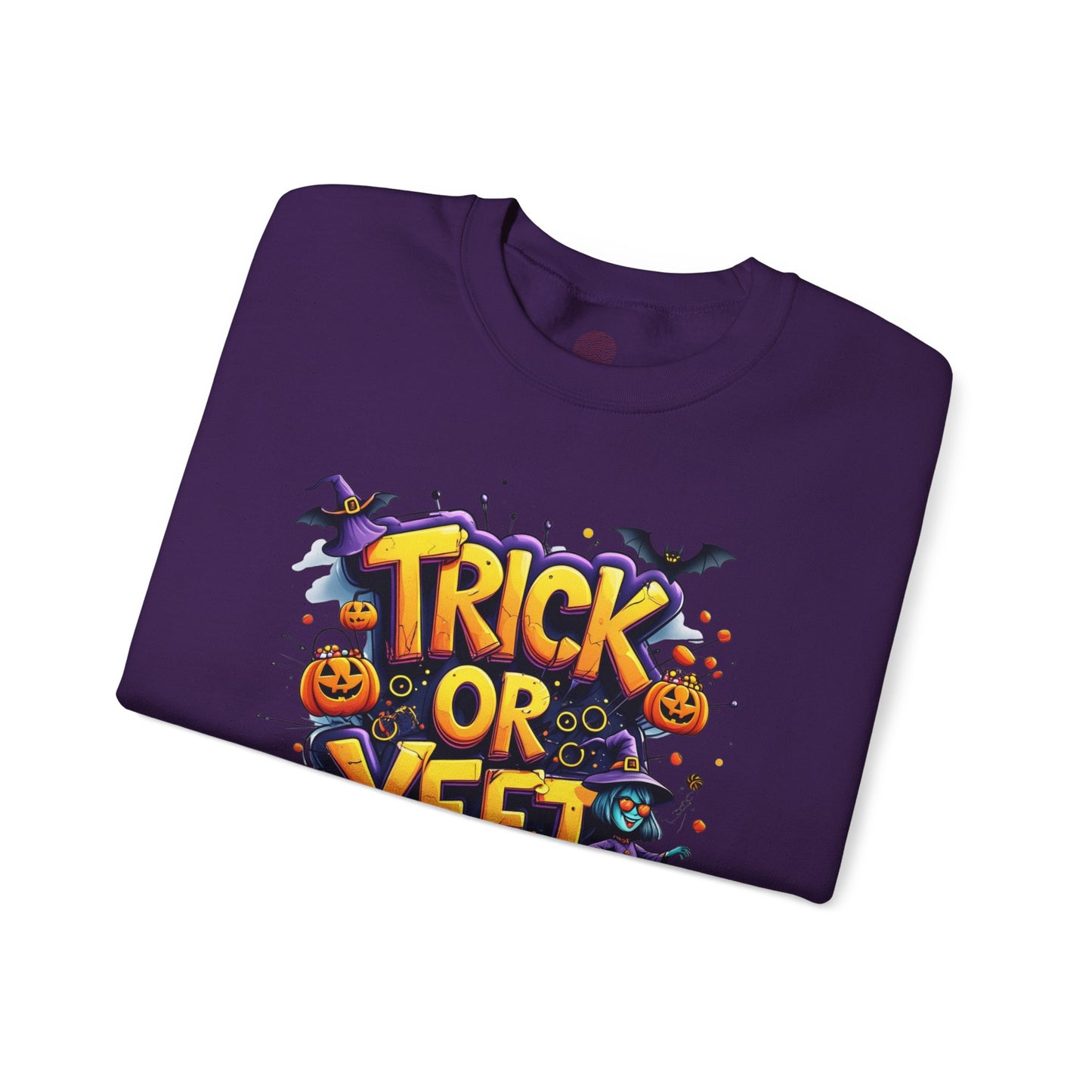 Trick or Yeet Unisex Heavy Blend Crewneck Sweatshirt – Funny Witch & Pumpkin Halloween Pullover