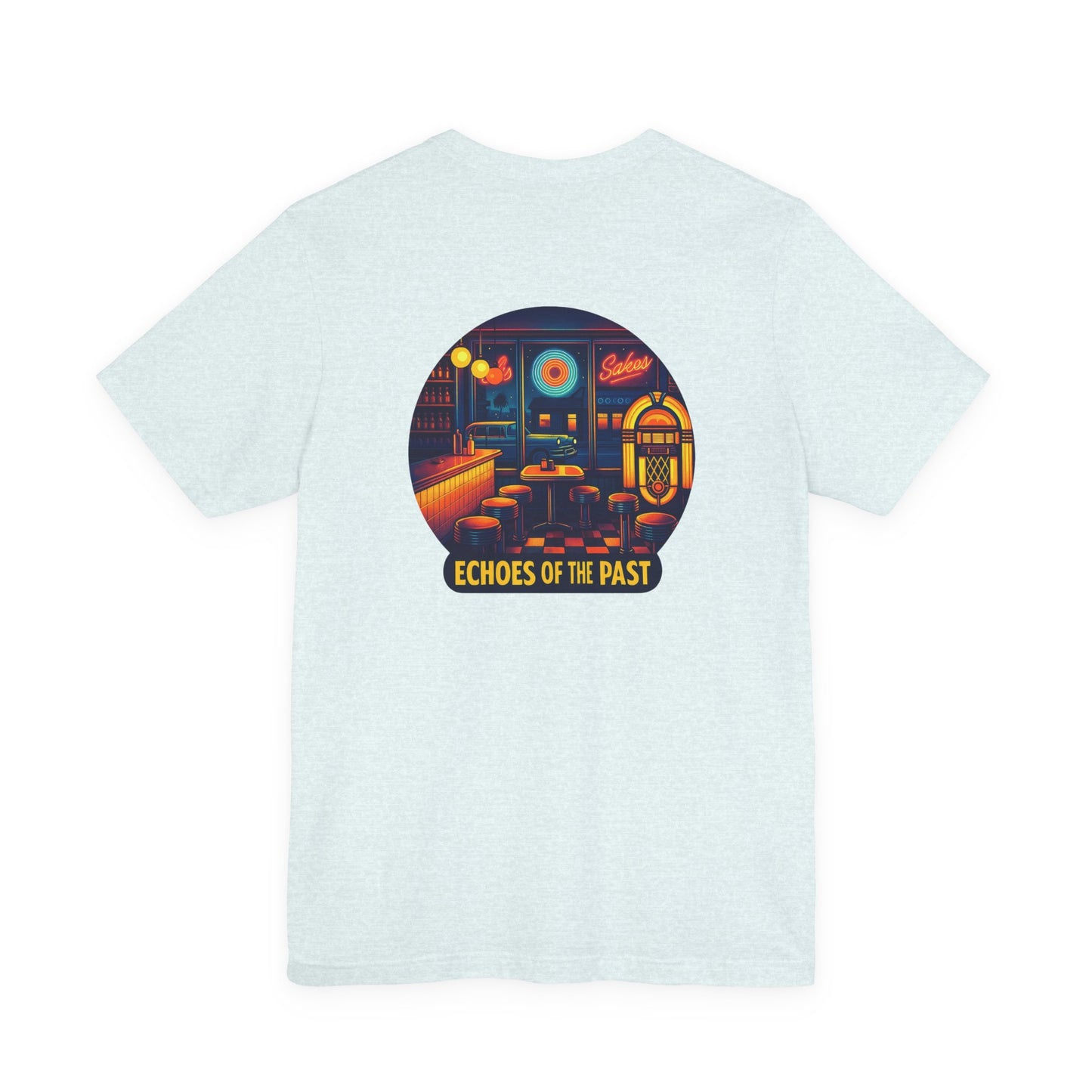 Echoes of the Past Retro Diner T-Shirt – Bella Canvas 3001 Unisex Vintage 80s Jukebox Neon Graphic Tee