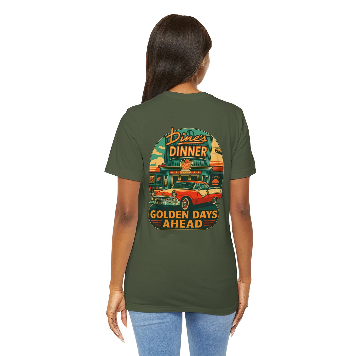 Golden Days Ahead Retro Diner T-Shirt, Vintage 50s Classic Car Graphic Tee, American Dinner Drive-In Style, Bella Canvas 3001 Unisex Shirt