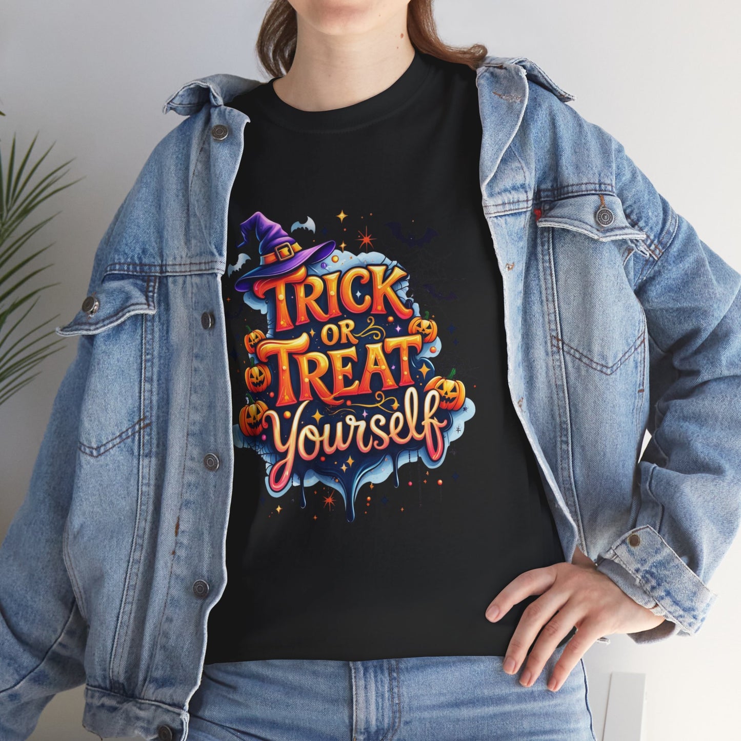 Trick or Treat Yourself Halloween Shirt | Funny Witch Pumpkin Graphic Tee | Spooky Unisex Costume T-Shirt | Cute Halloween Party Top