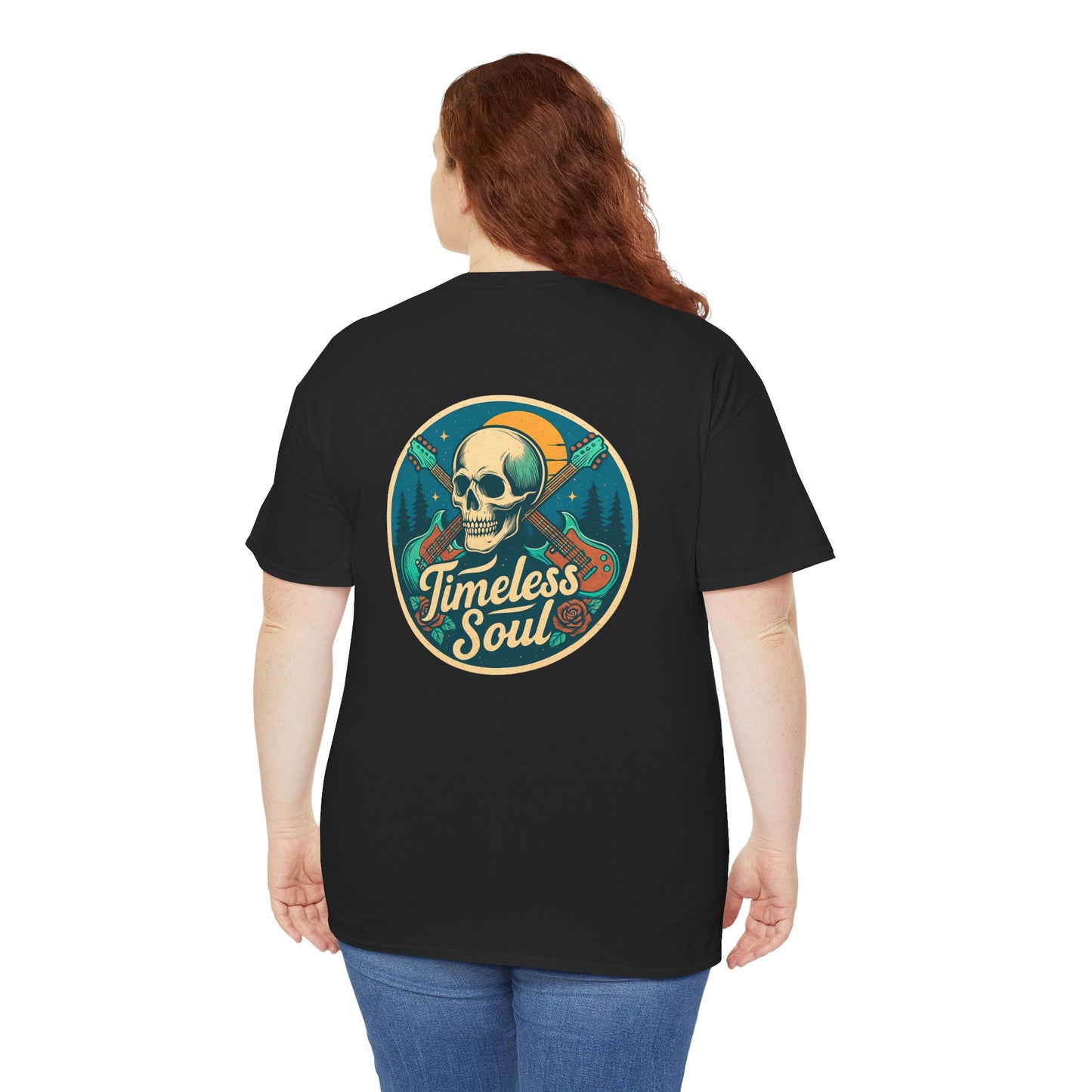 Timeless Soul Rock T-Shirt - Retro Skull and Guitars Graphic Tee, Vintage Rock & Roll Band Shirt, Gothic Music Festival Unisex Top,