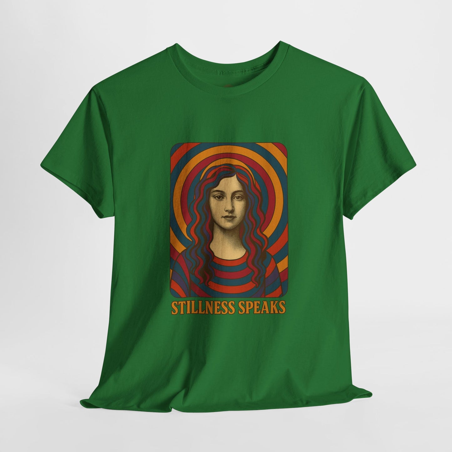 Stillness Speaks Unisex Heavy Cotton Tee, Psychedelic Retro Graphic Shirt, Spiritual Boho Aesthetic Top, Vintage 70s Trippy Tshirt,