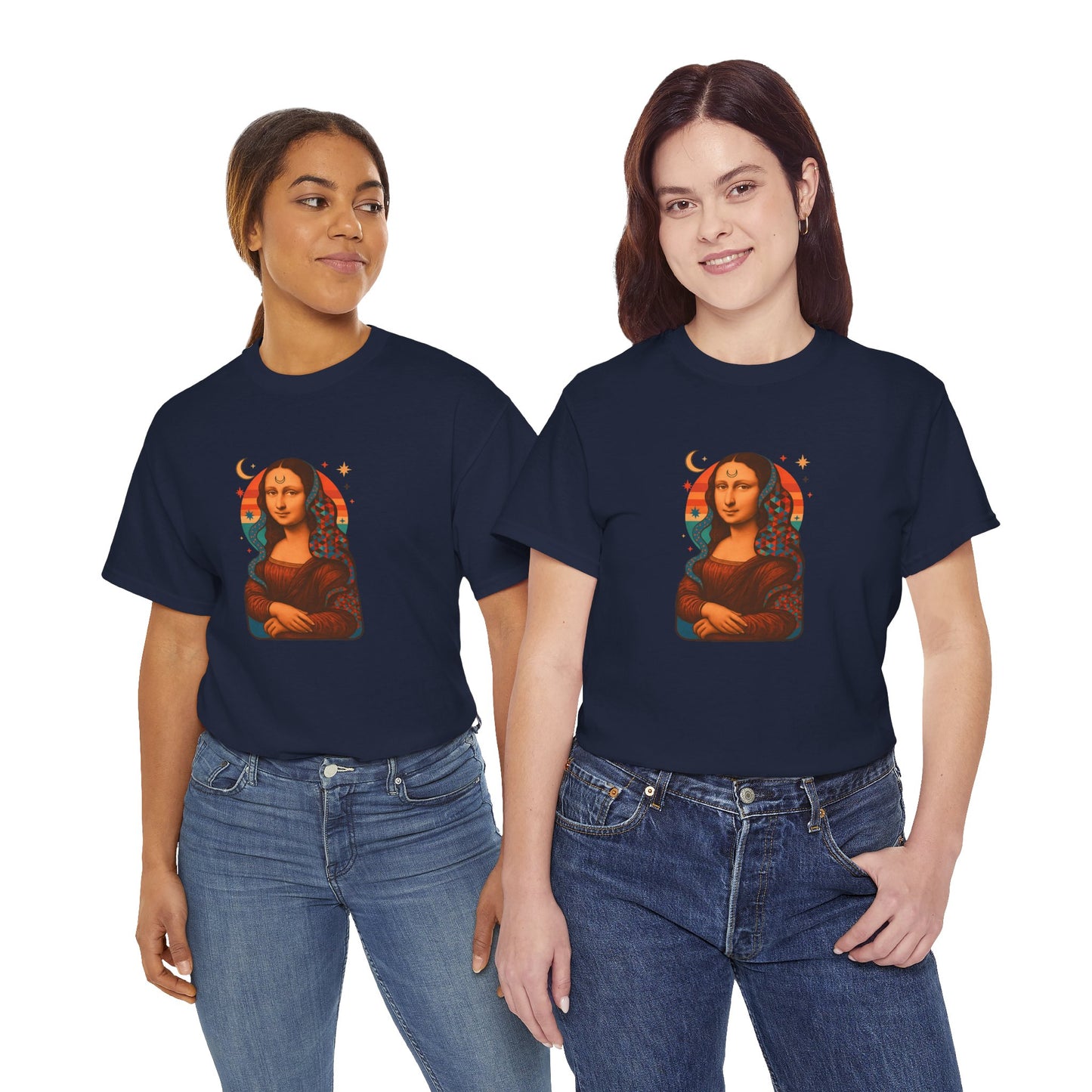 Psychedelic Mona Lisa Gildan 5000 Shirt - Trippy Retro Art Graphic Tee, Colorful Geometric Celestial Design, Vintage Aesthetic T-Shirt