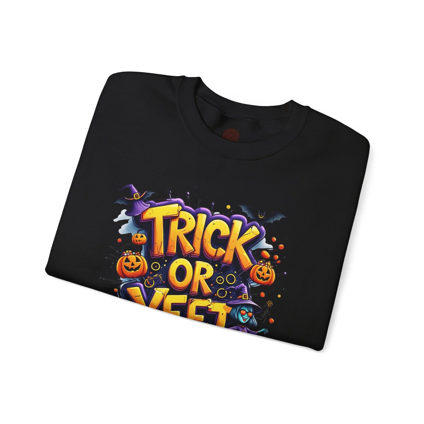 Trick or Yeet Unisex Heavy Blend Crewneck Sweatshirt – Funny Witch & Pumpkin Halloween Pullover