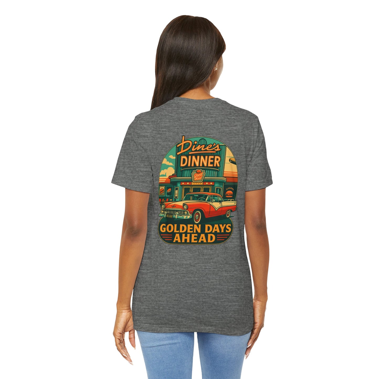 Golden Days Ahead Retro Diner T-Shirt, Vintage 50s Classic Car Graphic Tee, American Dinner Drive-In Style, Bella Canvas 3001 Unisex Shirt