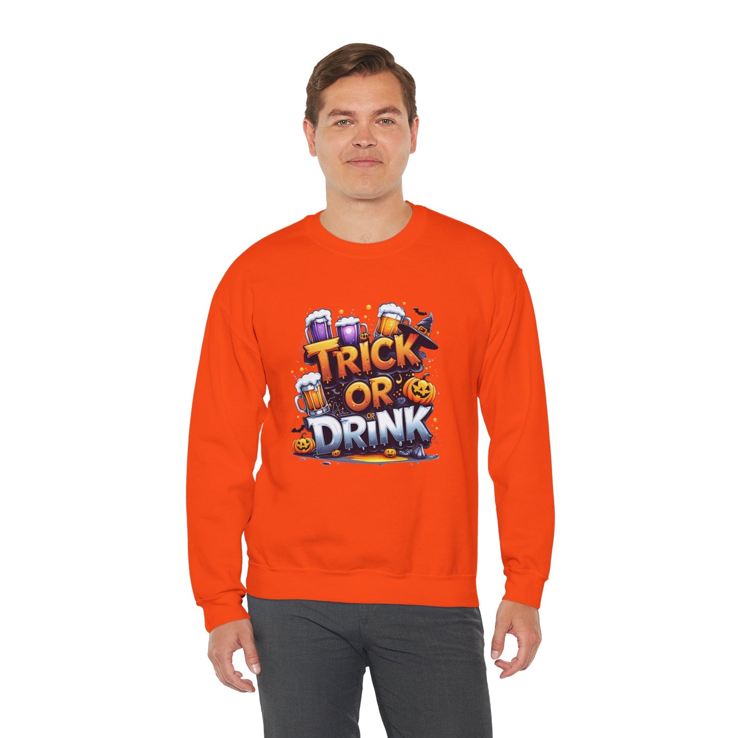 "Trick or Drink Halloween Sweatshirt – Unisex Cozy Crewneck, Spooky Season Fall Outfit, Funny Party Gift"