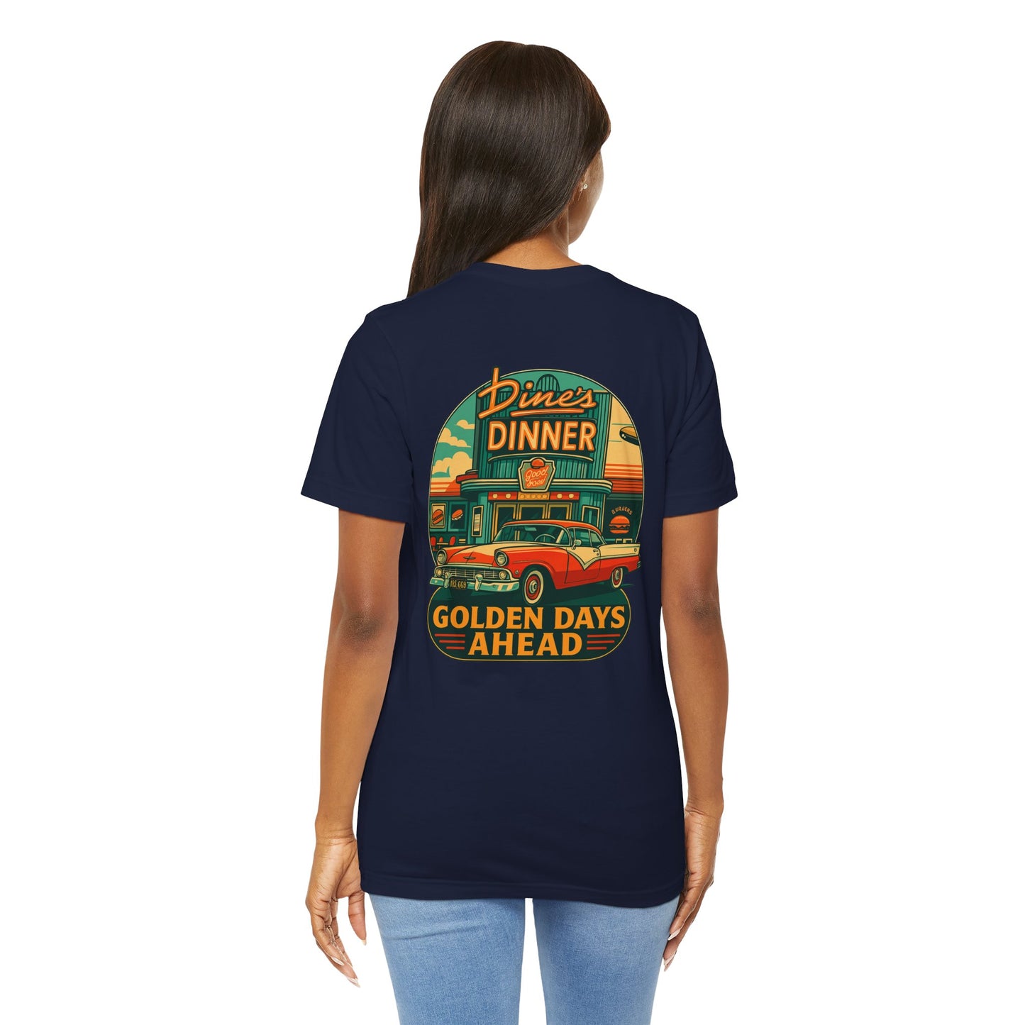 Golden Days Ahead Retro Diner T-Shirt, Vintage 50s Classic Car Graphic Tee, American Dinner Drive-In Style, Bella Canvas 3001 Unisex Shirt