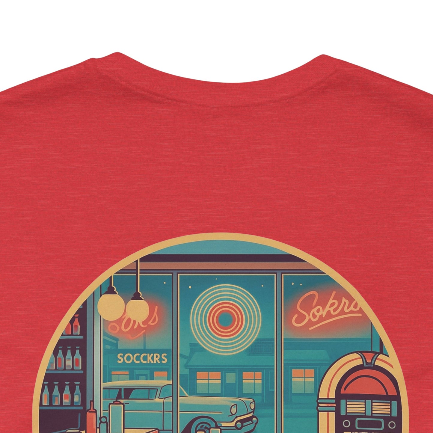 Echoes of the Past Retro Diner T-Shirt – Bella Canvas 3001 Unisex Vintage 80s Jukebox Neon Graphic Tee