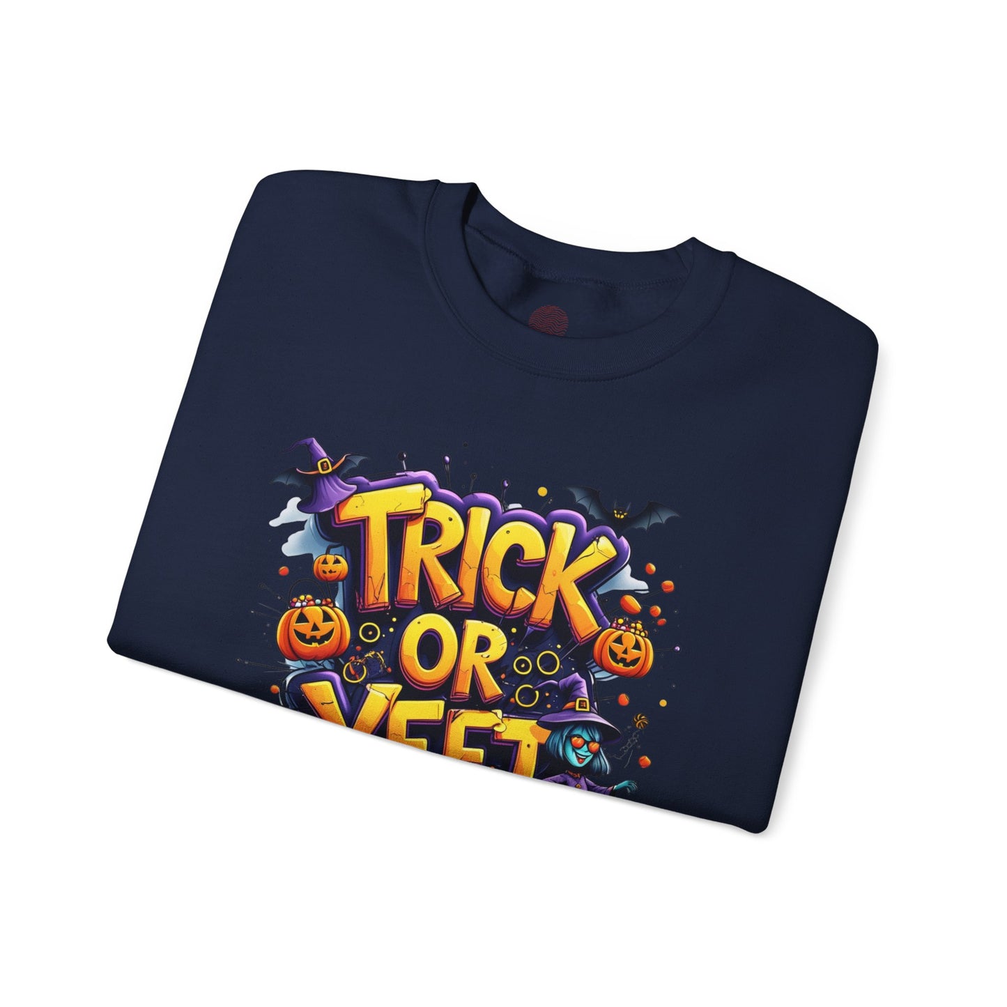 Trick or Yeet Unisex Heavy Blend Crewneck Sweatshirt – Funny Witch & Pumpkin Halloween Pullover
