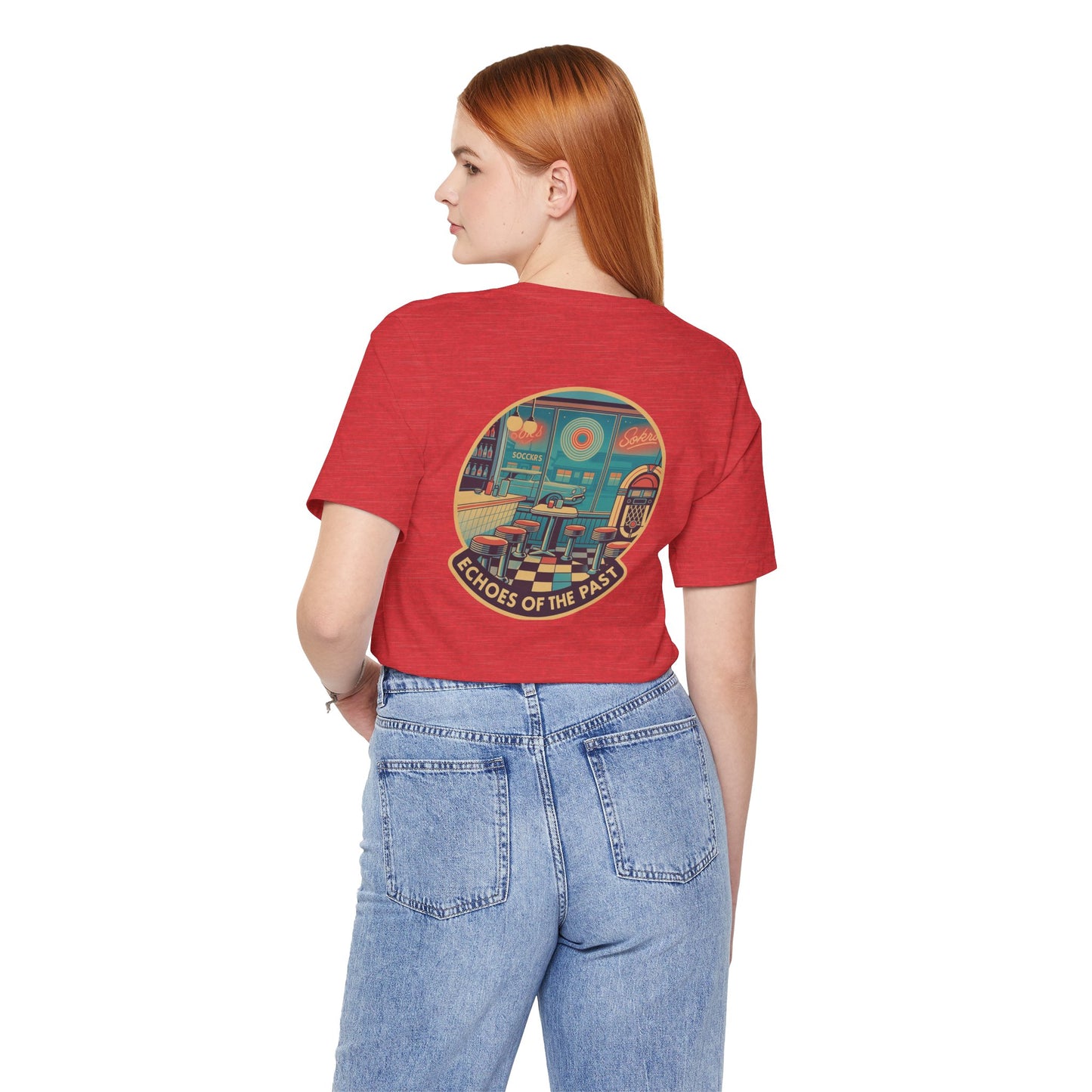 Echoes of the Past Retro Diner T-Shirt – Bella Canvas 3001 Unisex Vintage 80s Jukebox Neon Graphic Tee