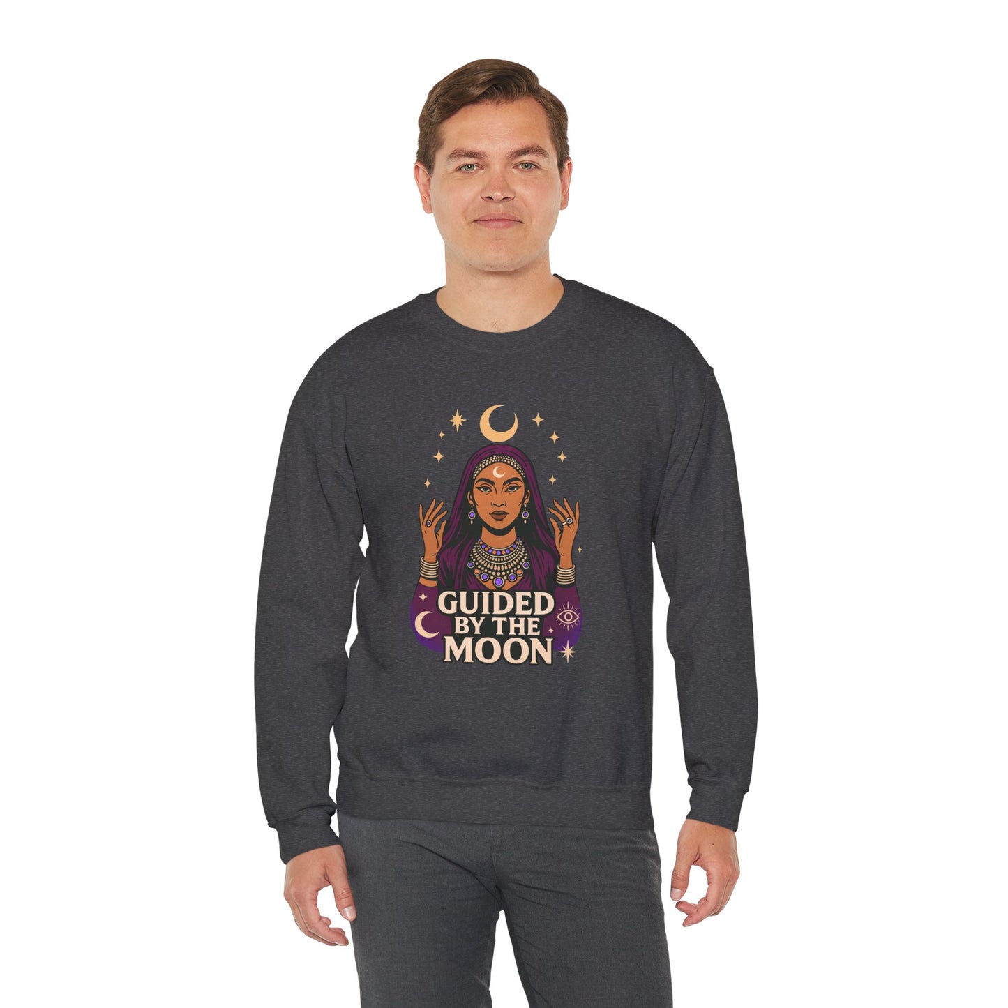 Guided by the Moon Sweatshirt, Mystical Celestial Graphic Pullover, Astrology Spiritual Unisex Crewneck, Moon Phase Cozy Gift, Celestial